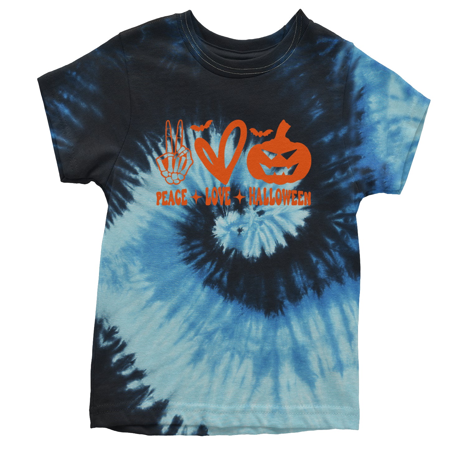 Peace, Love and Halloween Youth T-shirt Tie-Dye Blue Ocean