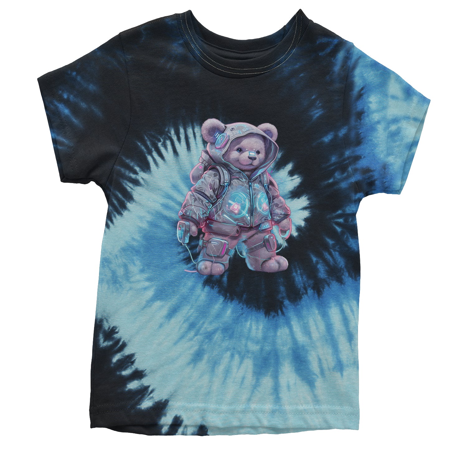 Cyberpunk Adventure Urban Graffiti Bear Youth T-shirt Tie-Dye Blue Ocean