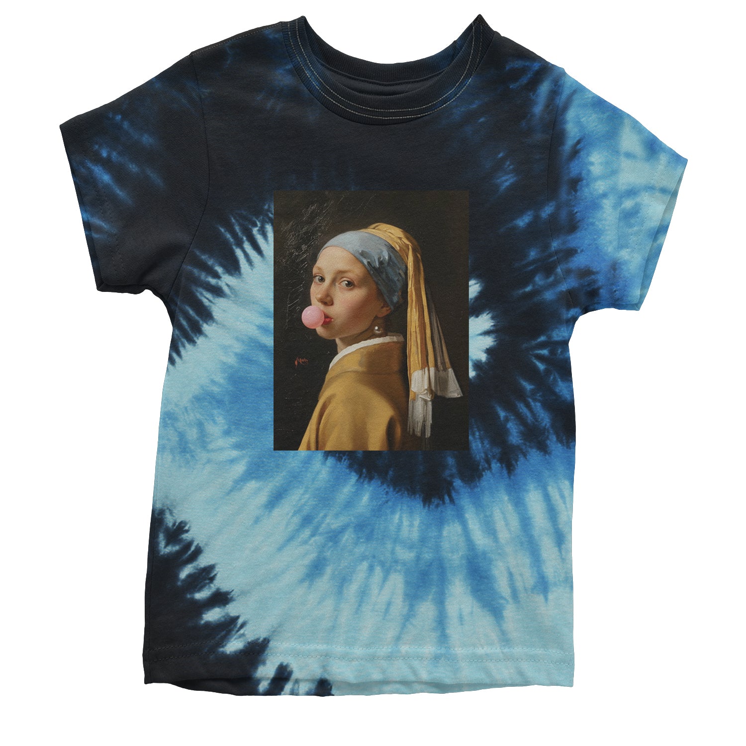 Girl with a Pearl Earring Bubble Gum Contemporary Art Youth T-shirt Tie-Dye Blue Ocean