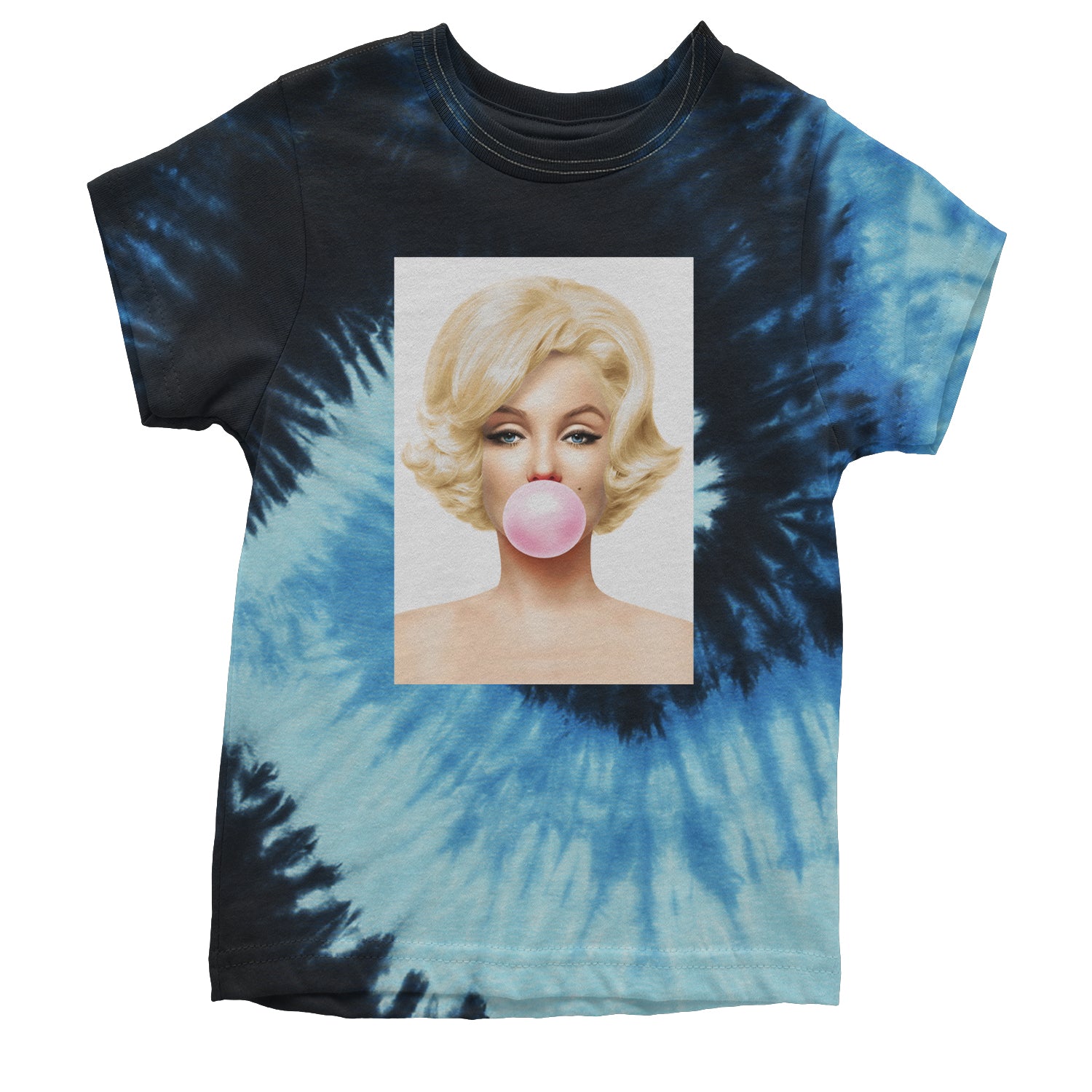 Ms. Monroe Pink Bubble Gum American Icon Youth T-shirt Tie-Dye Blue Ocean