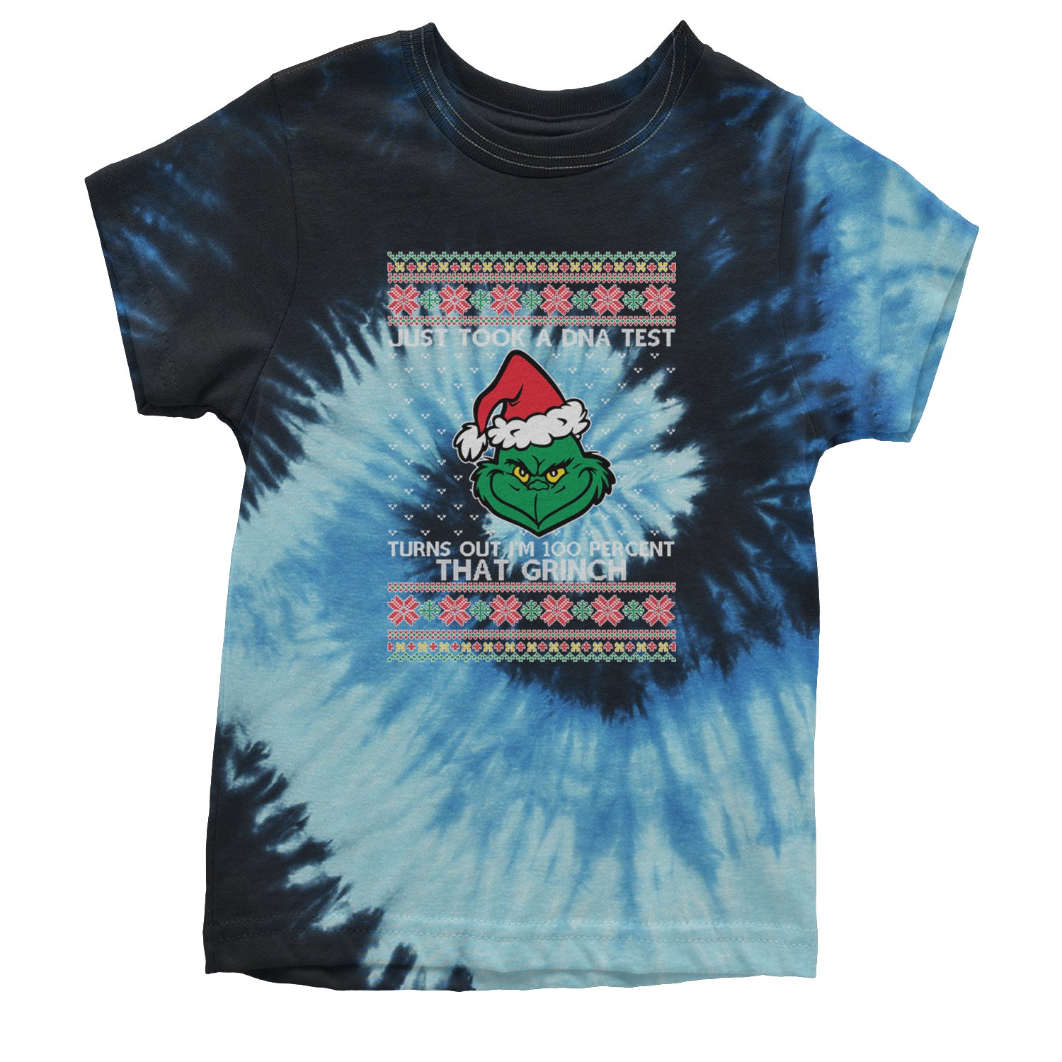 One Hundred Percent That Gr-nch Ugly Christmas Youth T-shirt Tie-Dye Blue Ocean