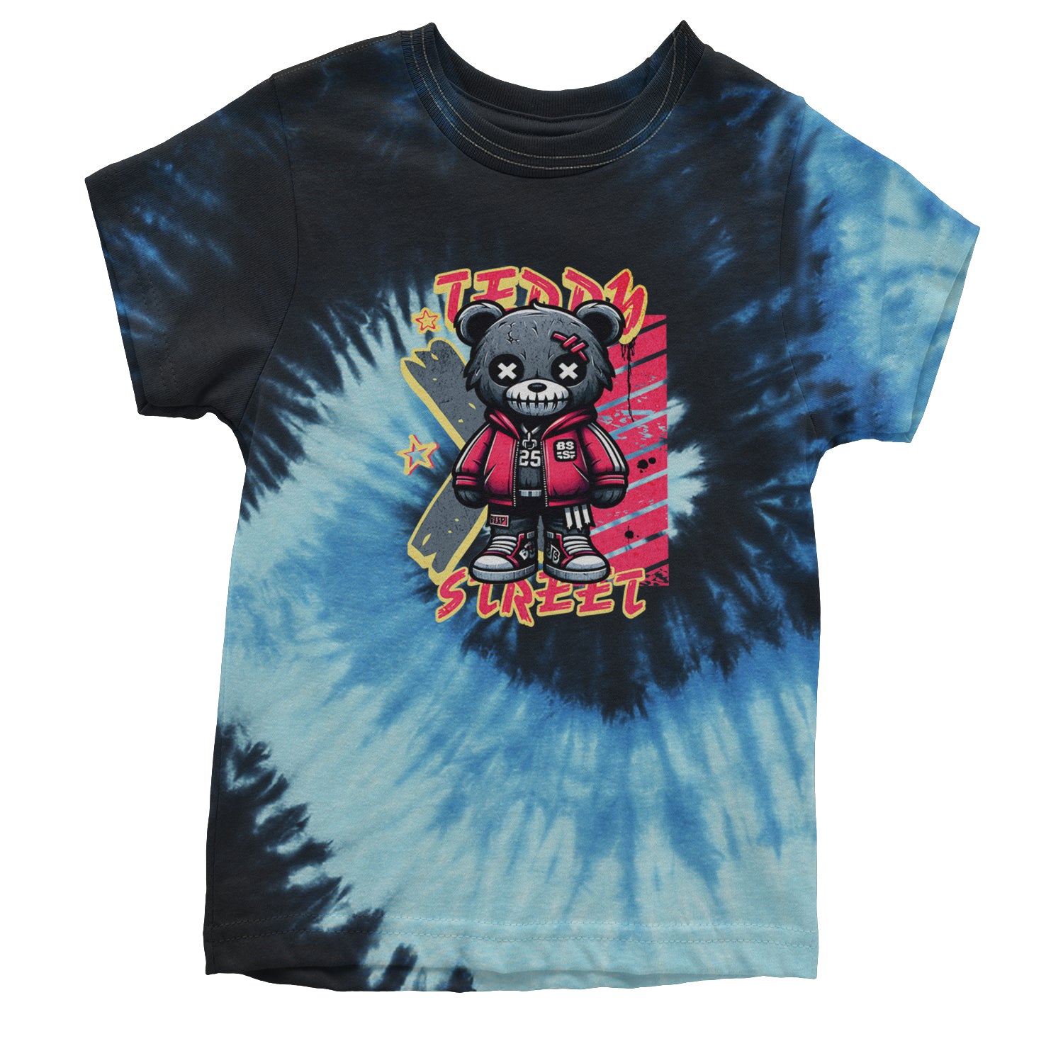 Teddy Attitude Urban Graffiti Bear Youth T-shirt Tie-Dye Blue Ocean