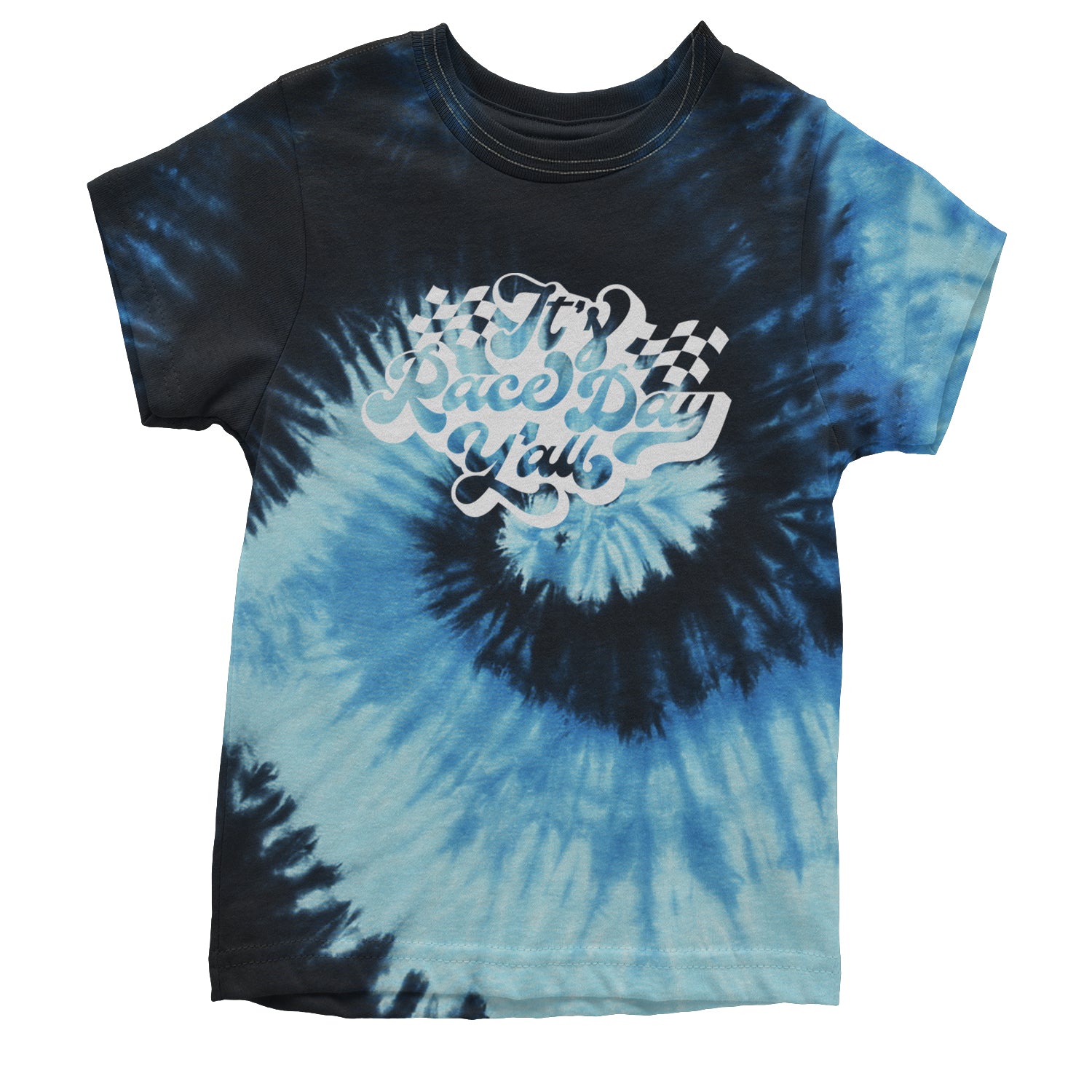 It's Race Day, Y'all Youth T-shirt Tie-Dye Blue Ocean