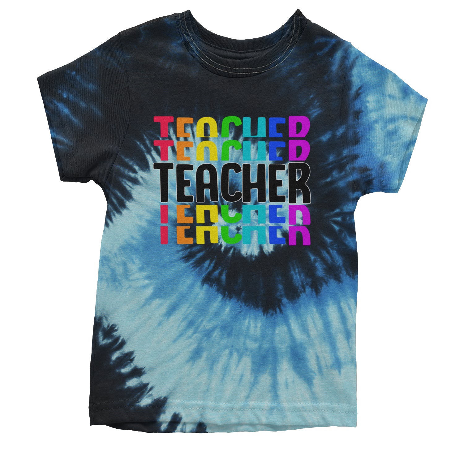 Teacher Repeated Rainbow Pattern Youth T-shirt Tie-Dye Blue Ocean