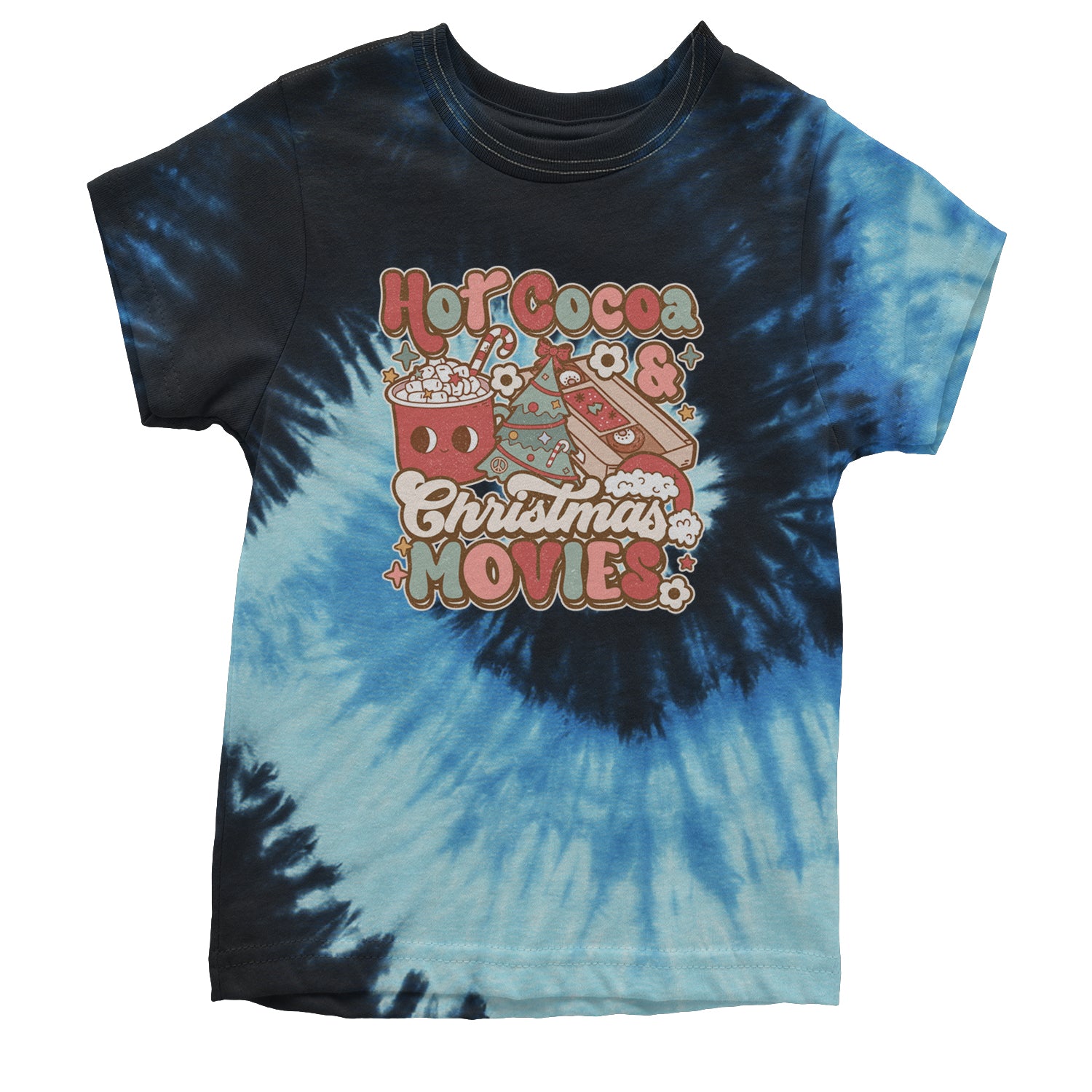 Hot Cocoa And Christmas Movies Holiday Youth T-shirt Tie-Dye Blue Ocean