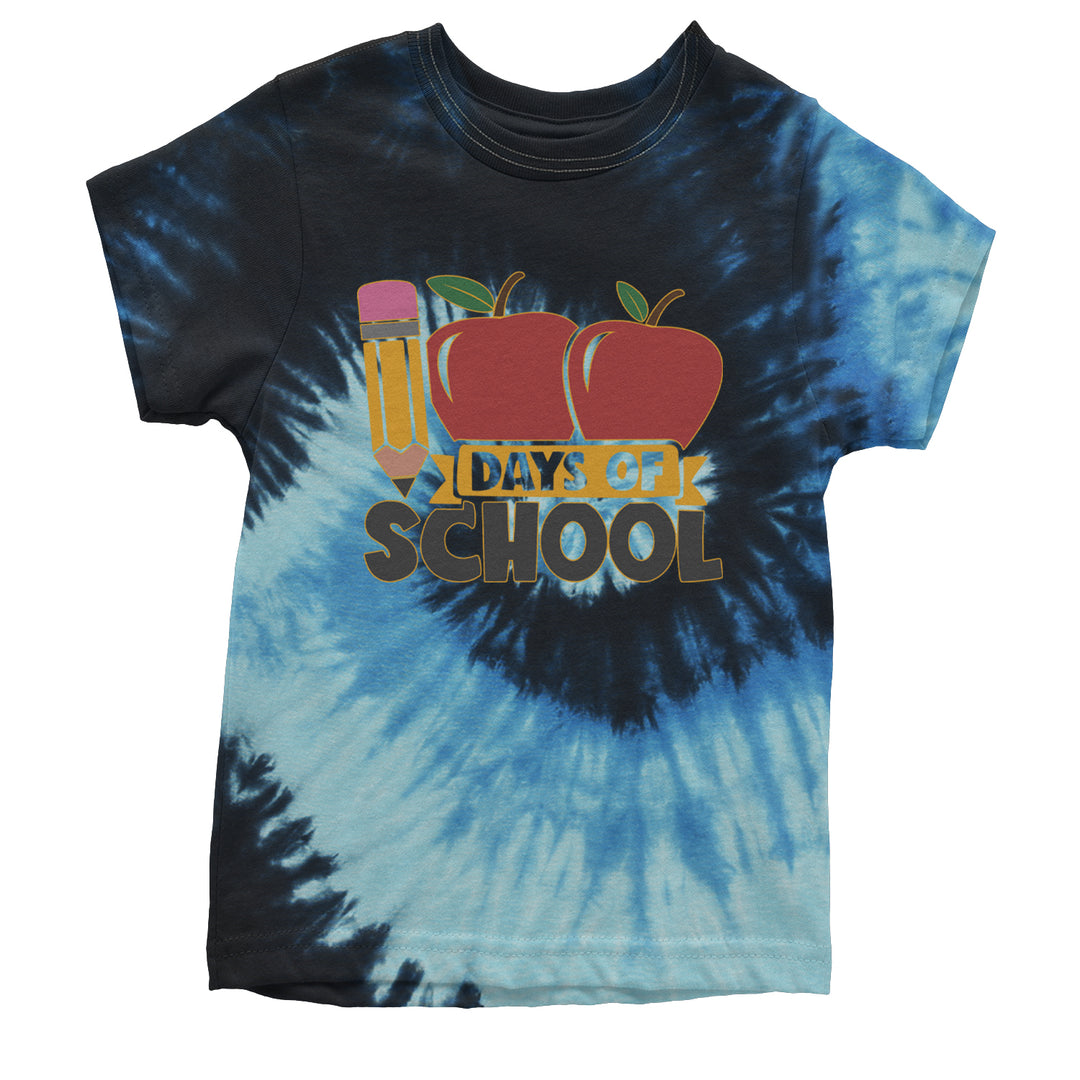 100 Days Of School Apple Pencil Youth T-shirt Tie-Dye Blue Ocean