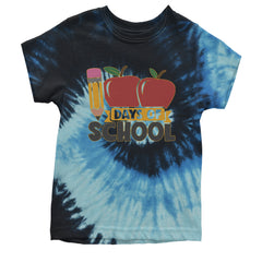 100 Days Of School Apple Pencil Youth T-shirt Tie-Dye Blue Ocean