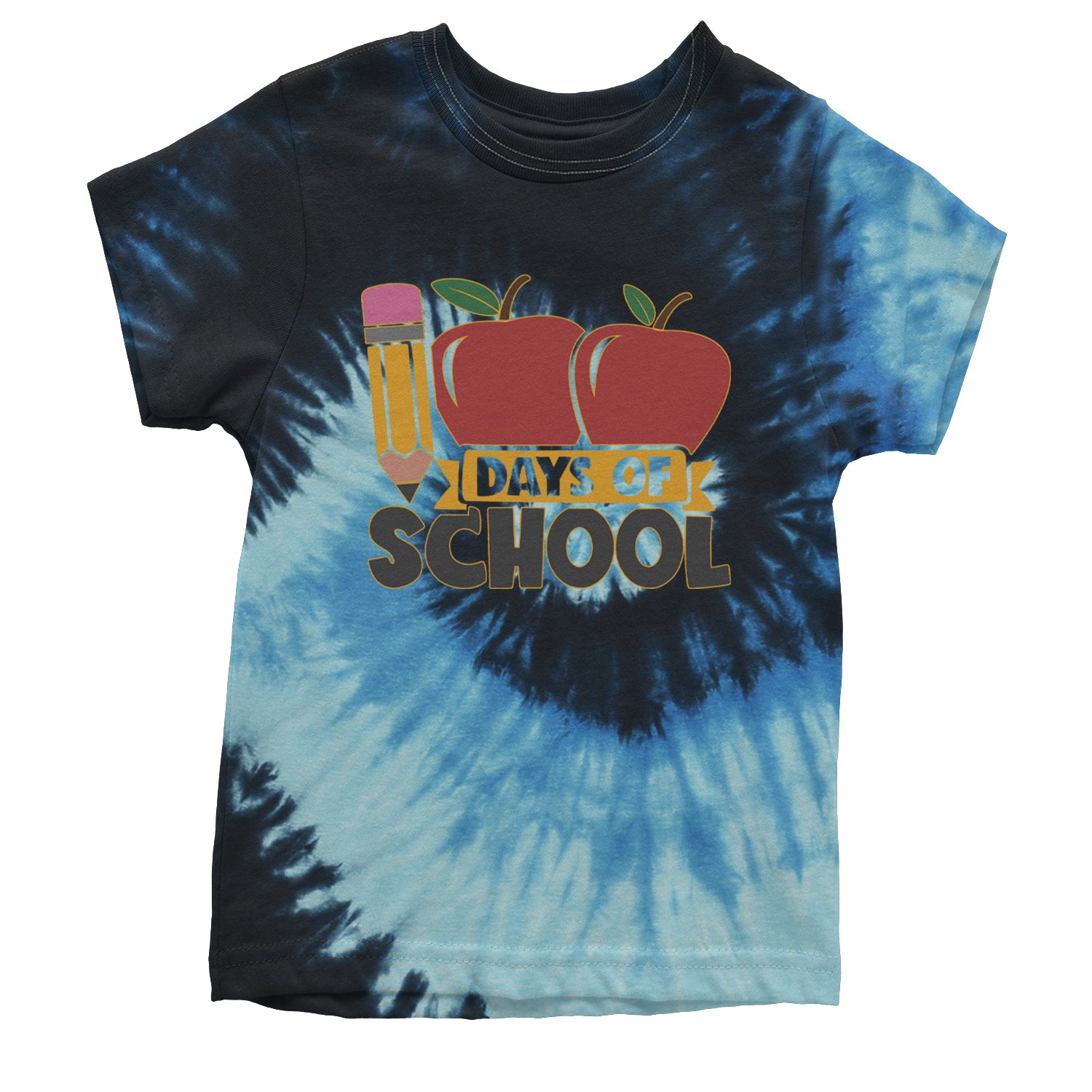 100 Days Of School Apple Pencil Youth T-shirt Tie-Dye Blue Ocean