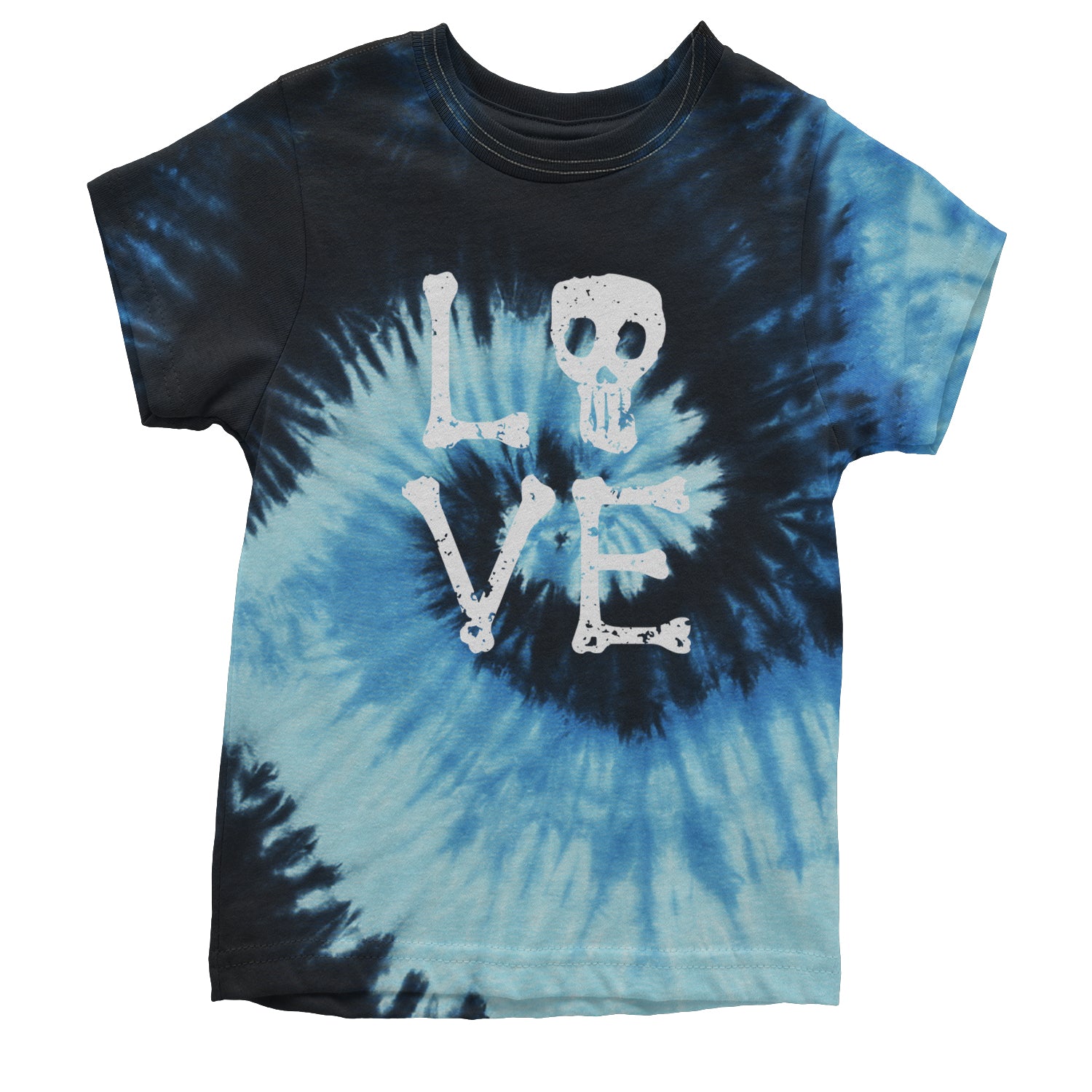 Love Skeleton Bones Youth T-shirt Tie-Dye Blue Ocean