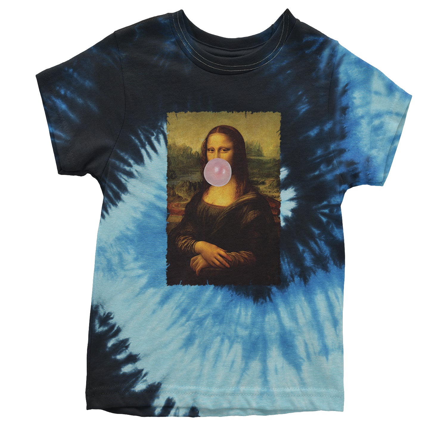 Mona Lisa Smile Pink Bubble Gum Da Vinci Icon Youth T-shirt Tie-Dye Blue Ocean