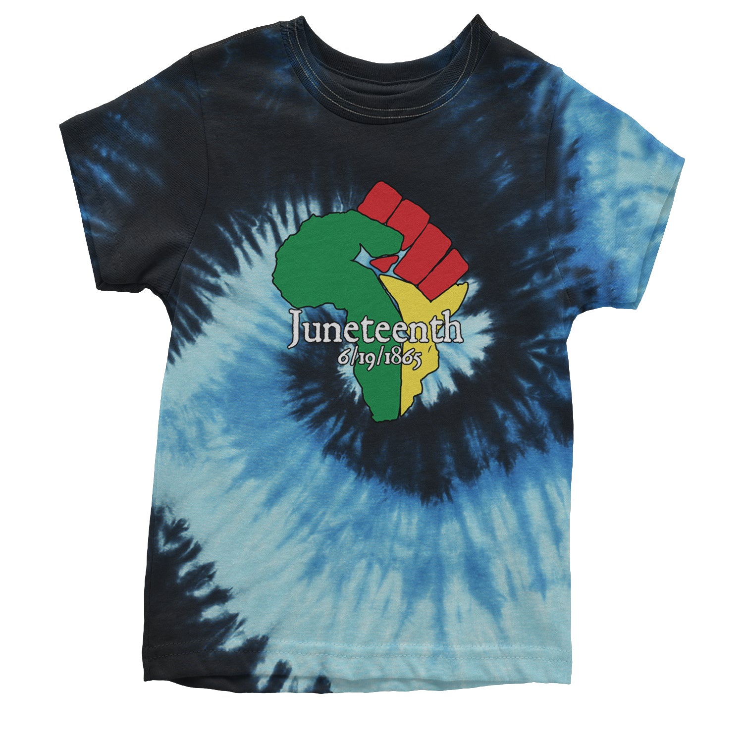 Juneteenth Raised Fist Africa Celebrate Emancipation Day Youth T-shirt Tie-Dye Blue Ocean