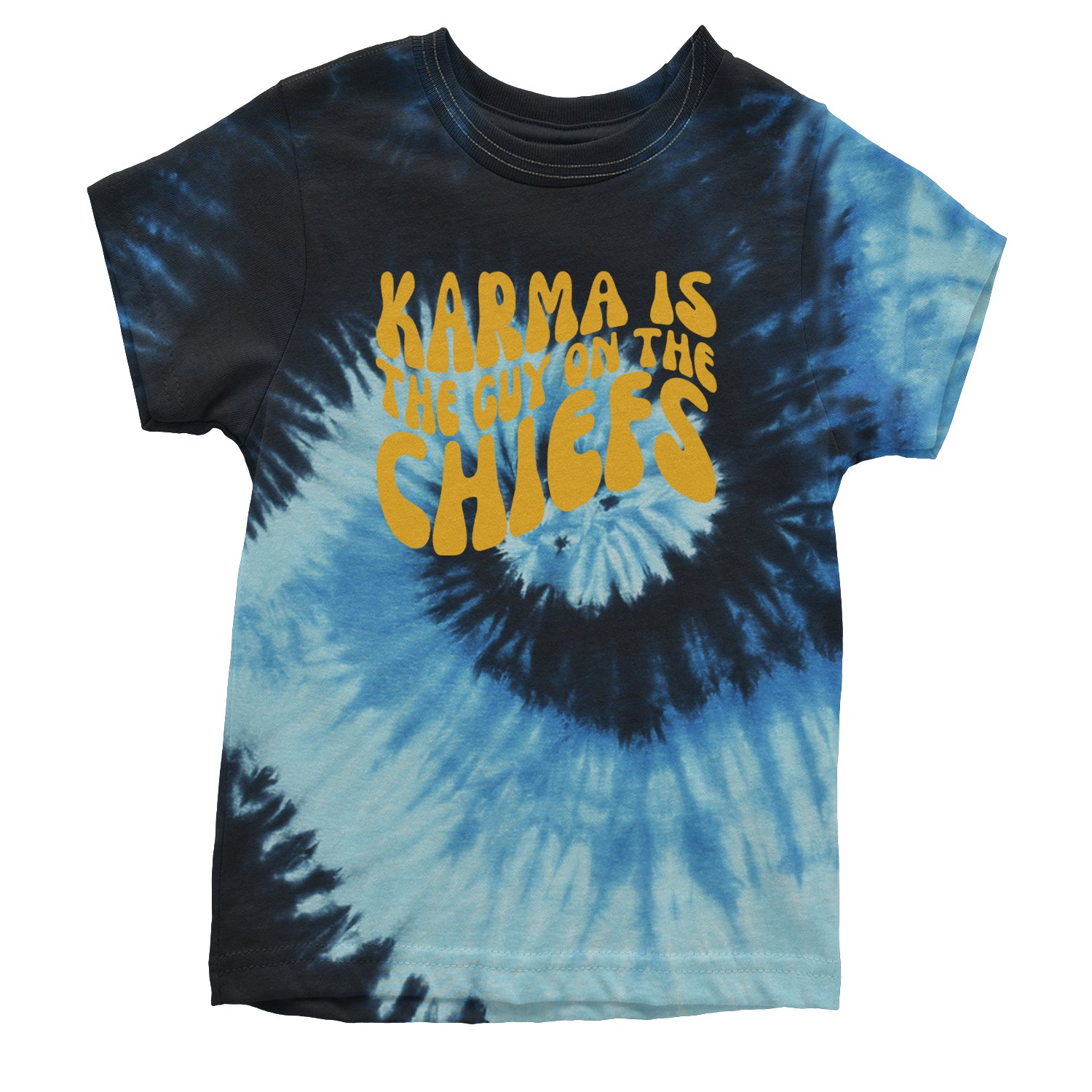 Karma Is The Guy On The Chiefs Boyfriend Youth T-shirt Tie-Dye Blue Ocean