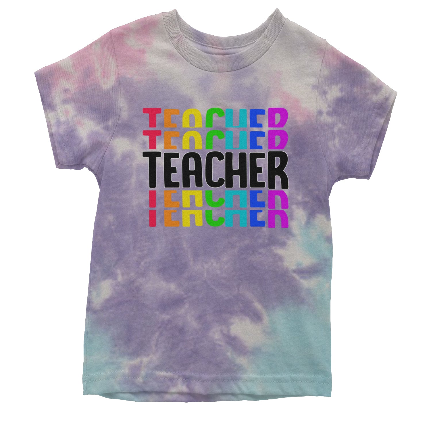 Teacher Repeated Rainbow Pattern Youth T-shirt Tie-Dye Cotton Candy