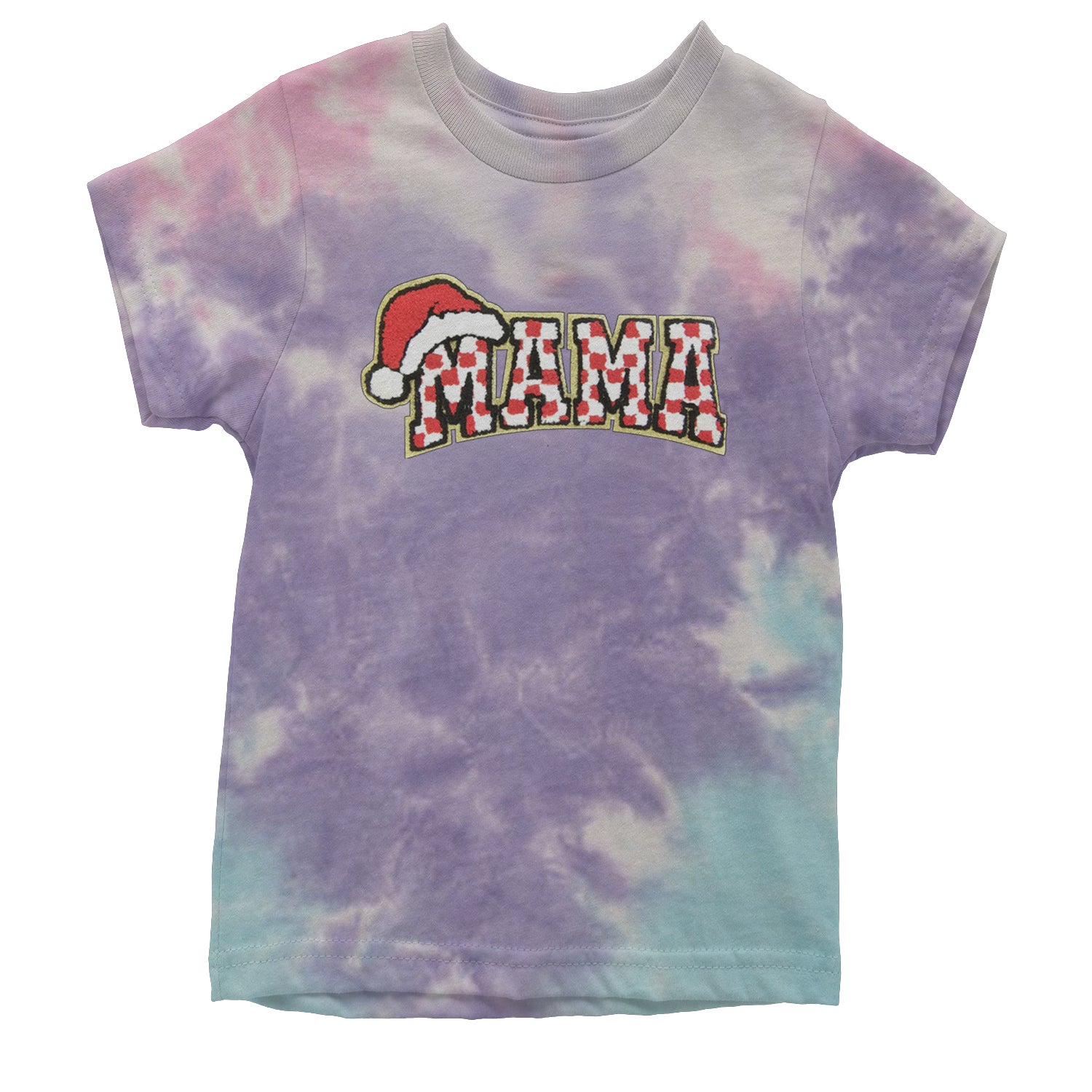 Mama Santa Hat Chenille Patch Youth T-shirt Tie-Dye Cotton Candy