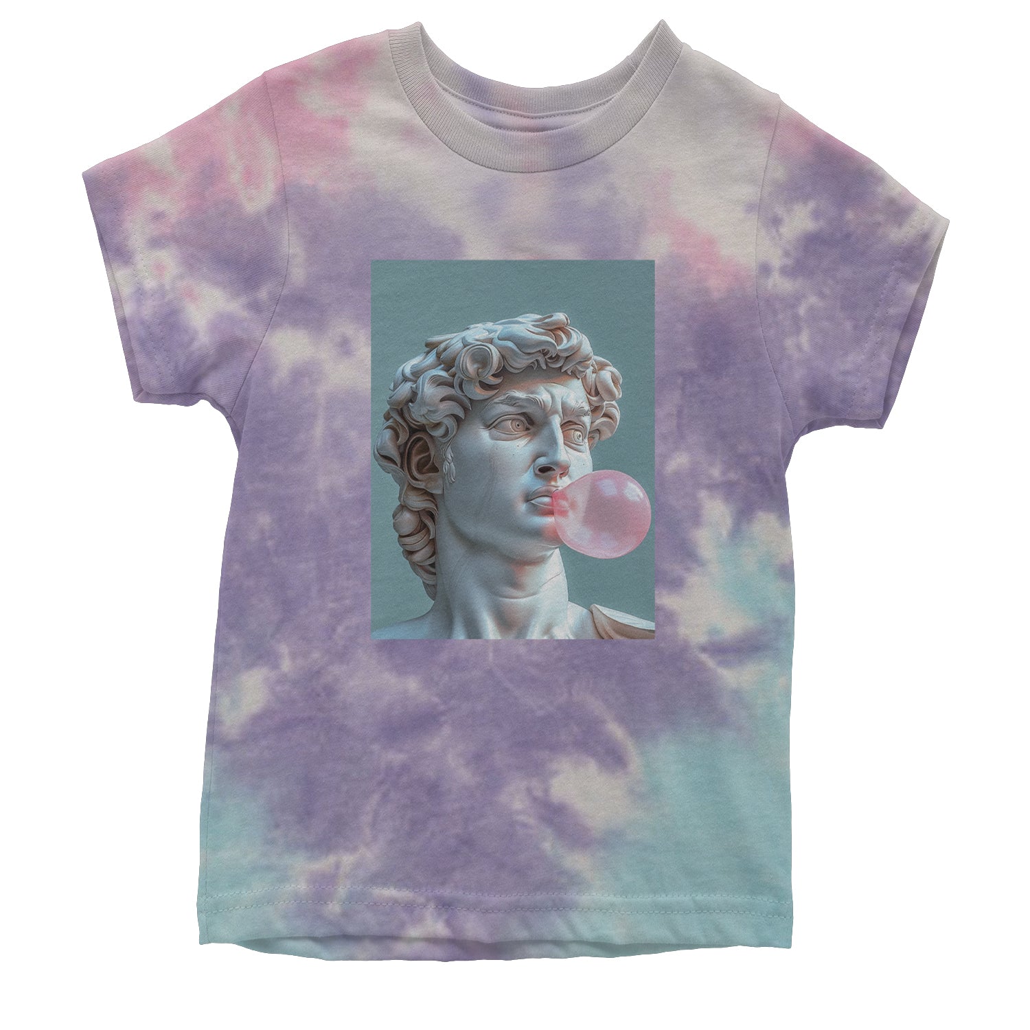 Michelangelo's David with Bubble Gum Contemporary Statue Art Youth T-shirt Tie-Dye Cotton Candy