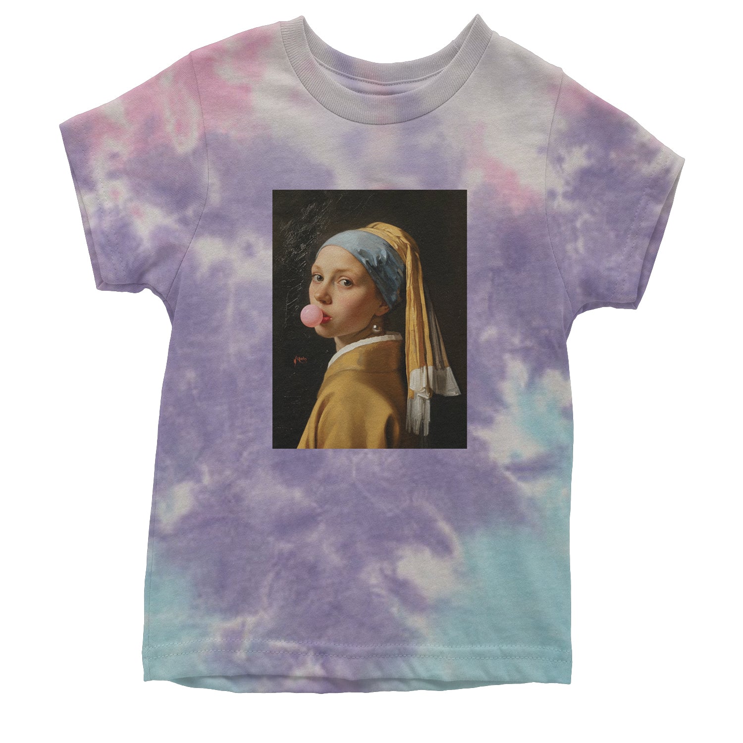 Girl with a Pearl Earring Bubble Gum Contemporary Art Youth T-shirt Tie-Dye Cotton Candy