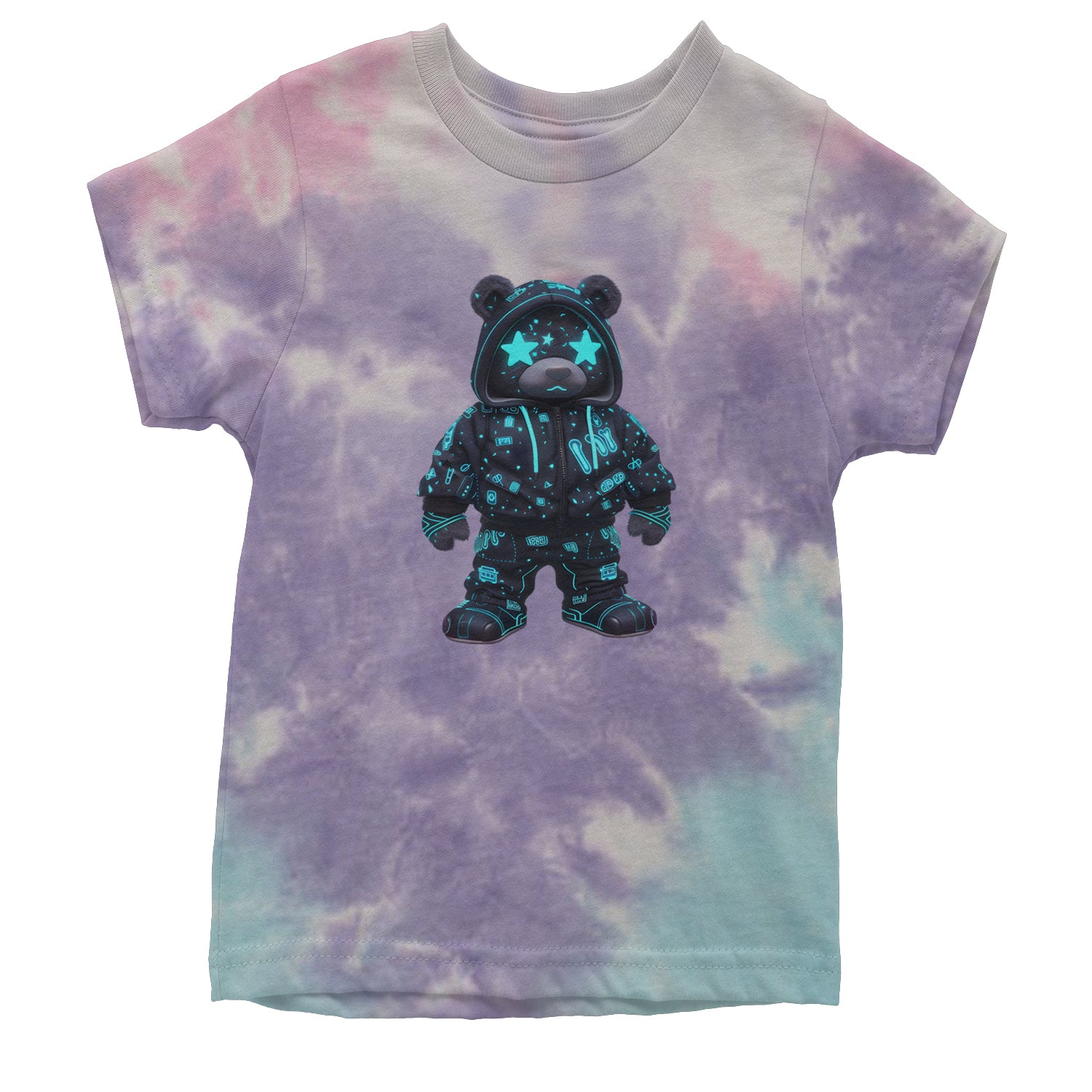 Starry Eyed Vaporwave Urban Graffiti Bear Youth T-shirt Tie-Dye Cotton Candy