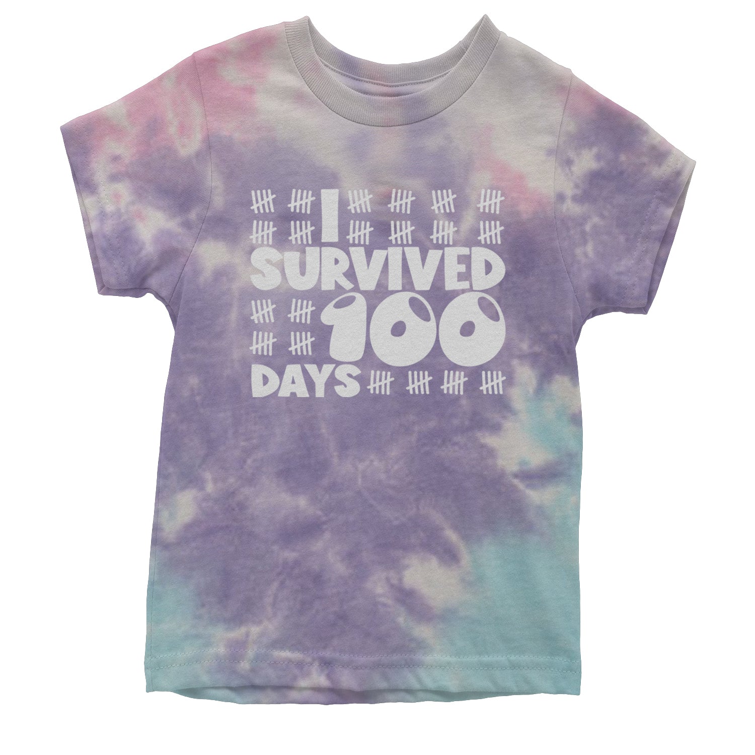 I Survived 100 Days Tally Marks Youth T-shirt Tie-Dye Cotton Candy