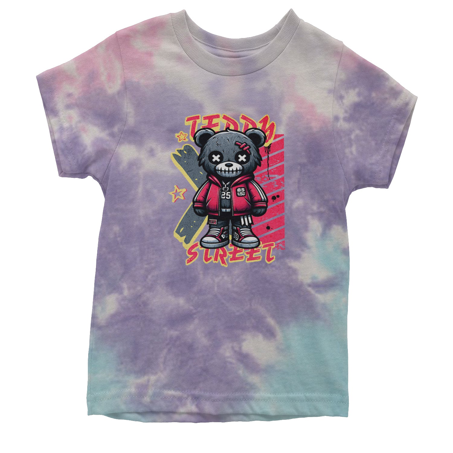 Teddy Attitude Urban Graffiti Bear Youth T-shirt Tie-Dye Cotton Candy