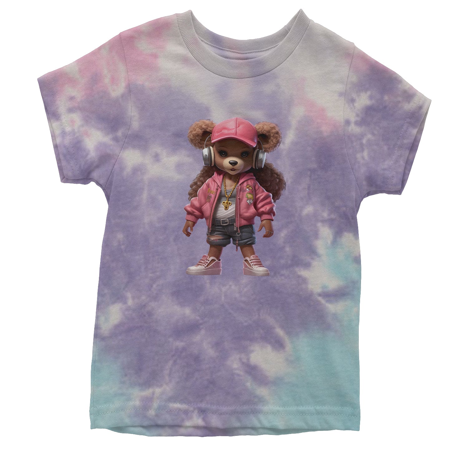 Pink Female Urban Graffiti Bear Youth T-shirt Tie-Dye Cotton Candy