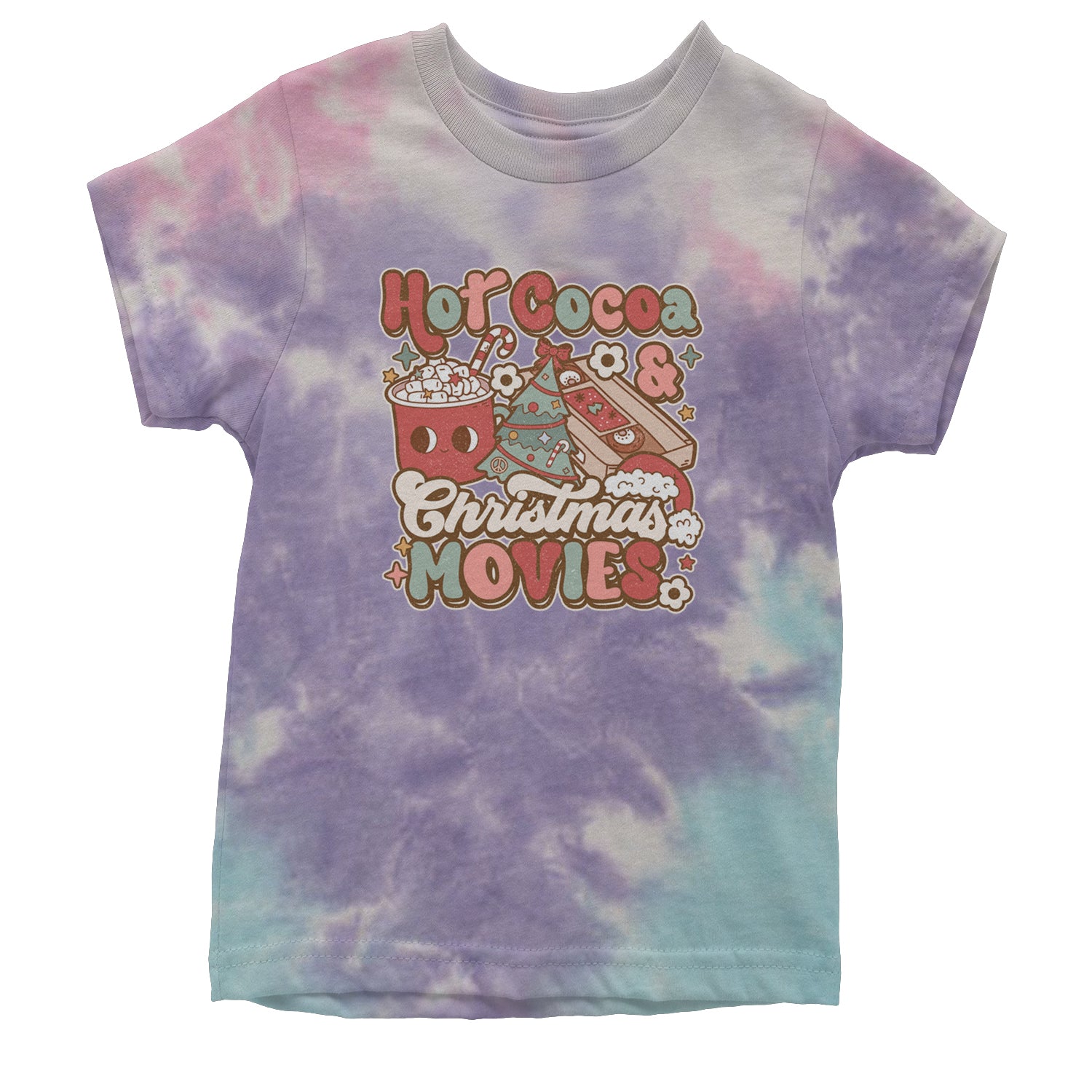 Hot Cocoa And Christmas Movies Holiday Youth T-shirt Tie-Dye Cotton Candy