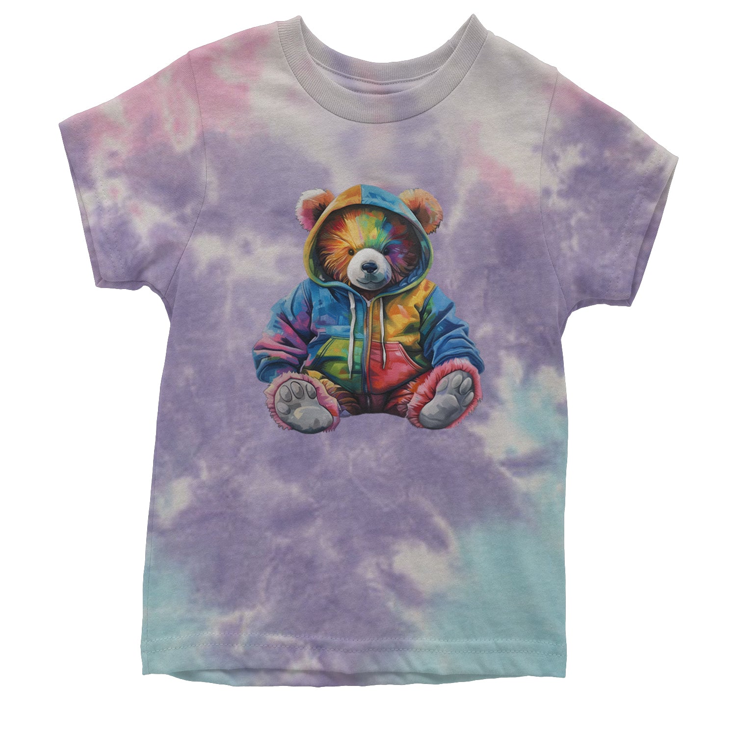 Rainbow Streetwear Urban Graffiti Bear Youth T-shirt Tie-Dye Cotton Candy