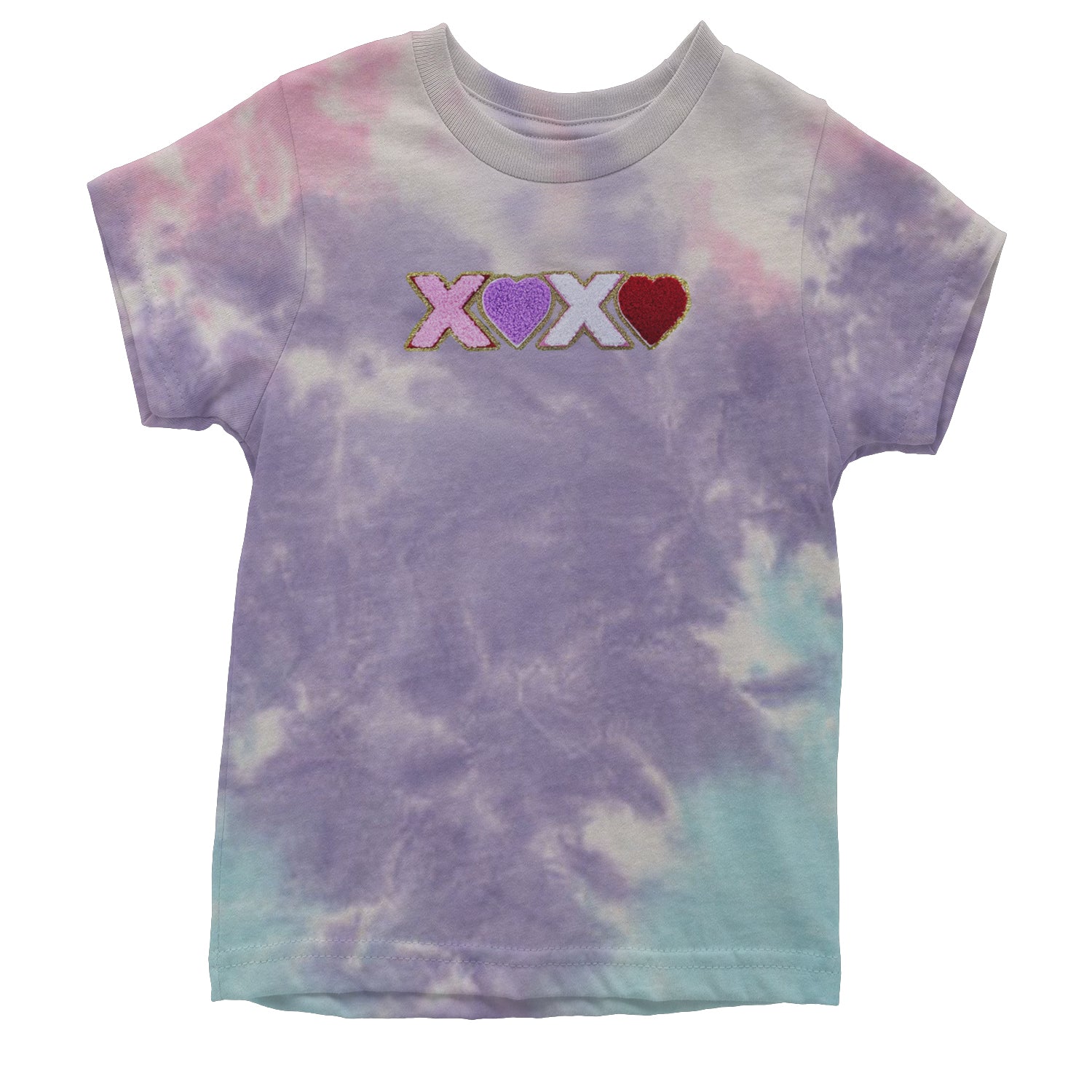 XOXO Chenille Patch Valentines Days Youth T-shirt Tie-Dye Cotton Candy