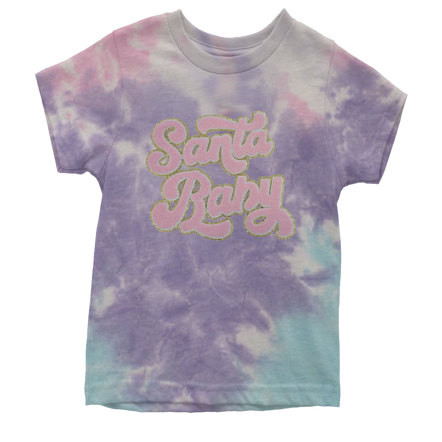 Pink Santa Baby Chenille Patch Youth T-shirt Tie-Dye Cotton Candy