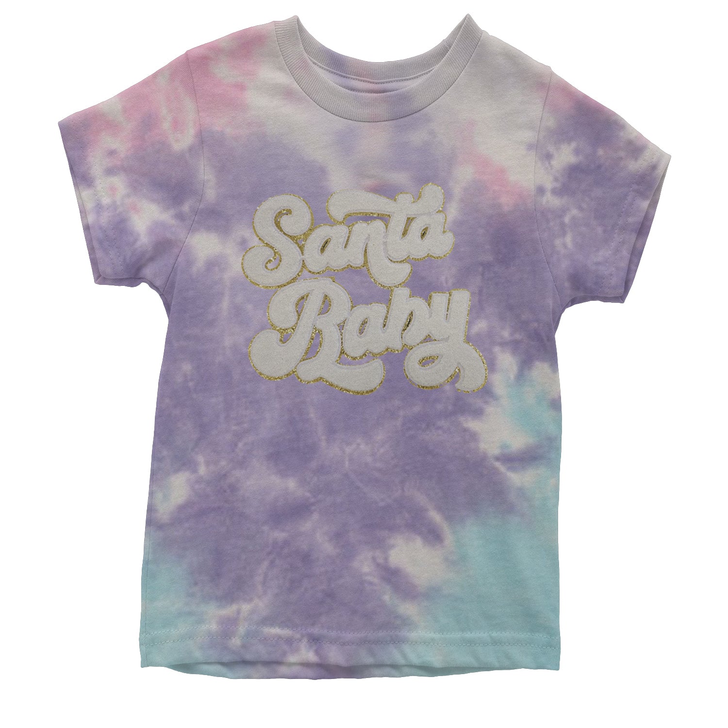 White Santa Baby Chenille Patch Youth T-shirt Tie-Dye Cotton Candy