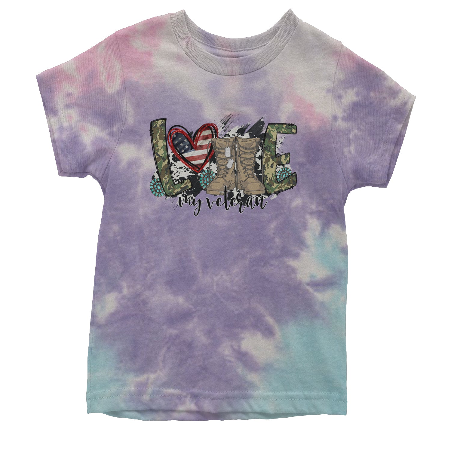 Love My Veteran Honor Veterans Day Youth T-shirt Tie-Dye Cotton Candy