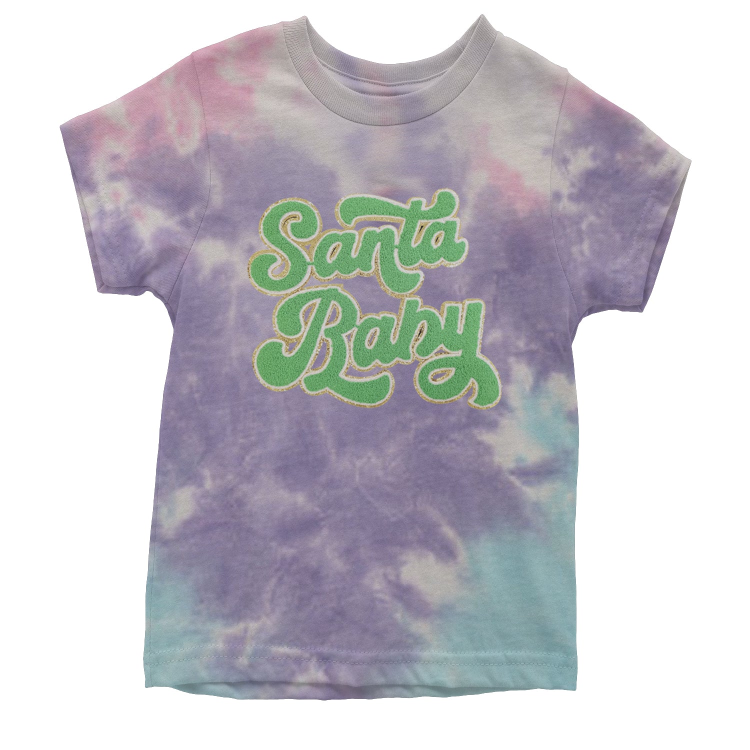 Green Santa Baby Chenille Patch Youth T-shirt Tie-Dye Cotton Candy