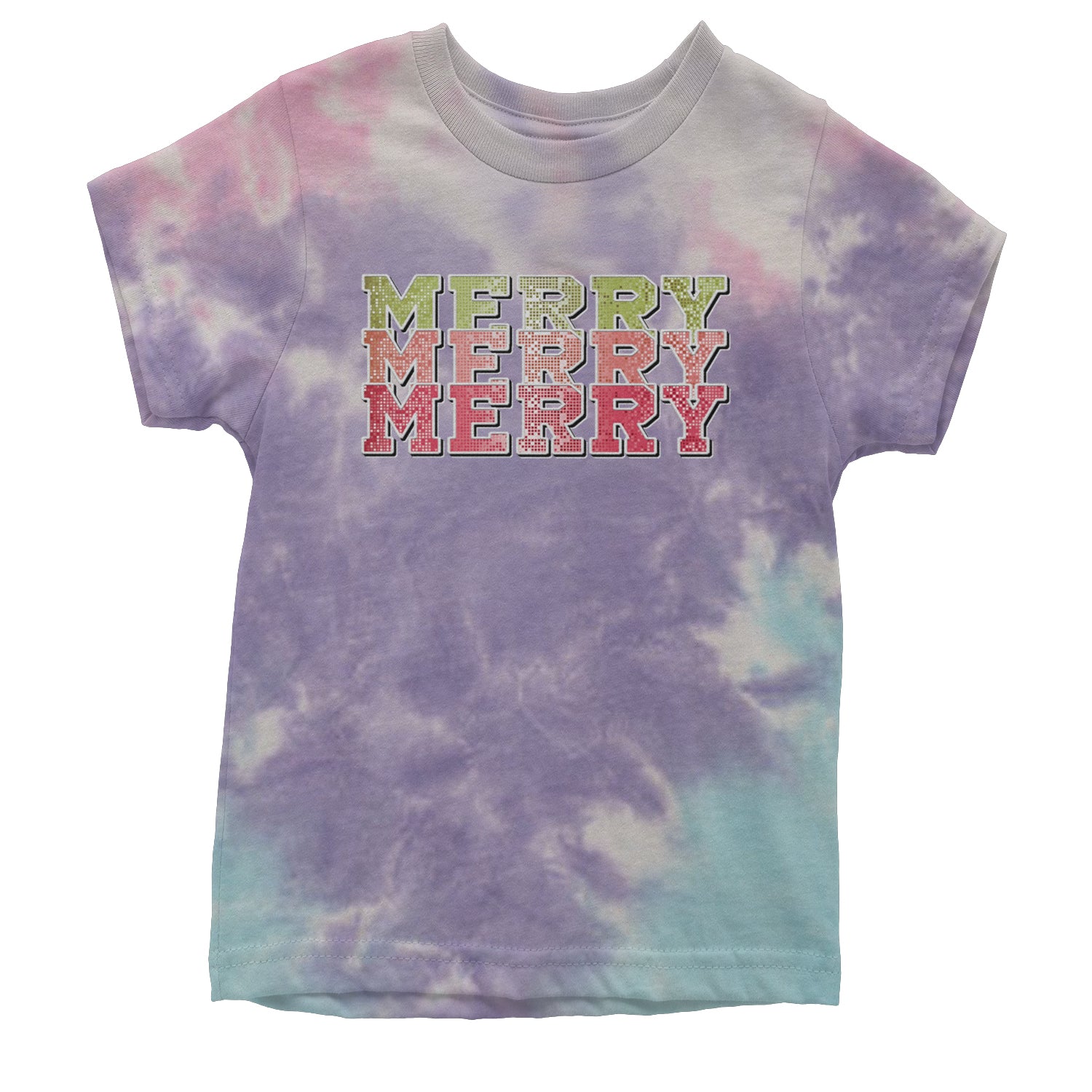 Merry Merry Merry Faux Sequins Youth T-shirt Tie-Dye Cotton Candy