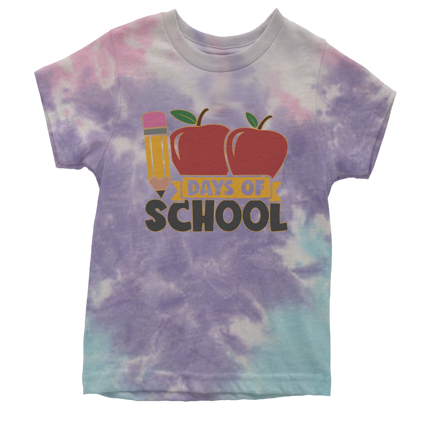 100 Days Of School Apple Pencil Youth T-shirt Tie-Dye Cotton Candy