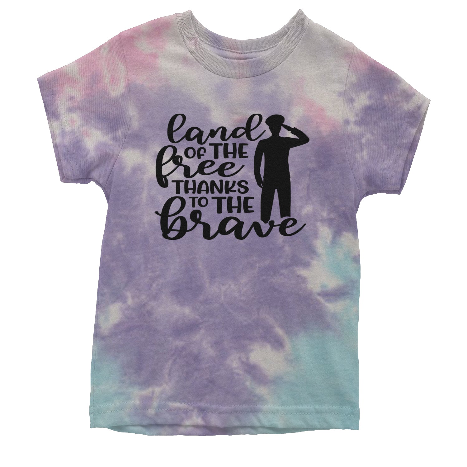 Land Of The Free Thanks To The Brave Veterans Youth T-shirt Tie-Dye Cotton Candy