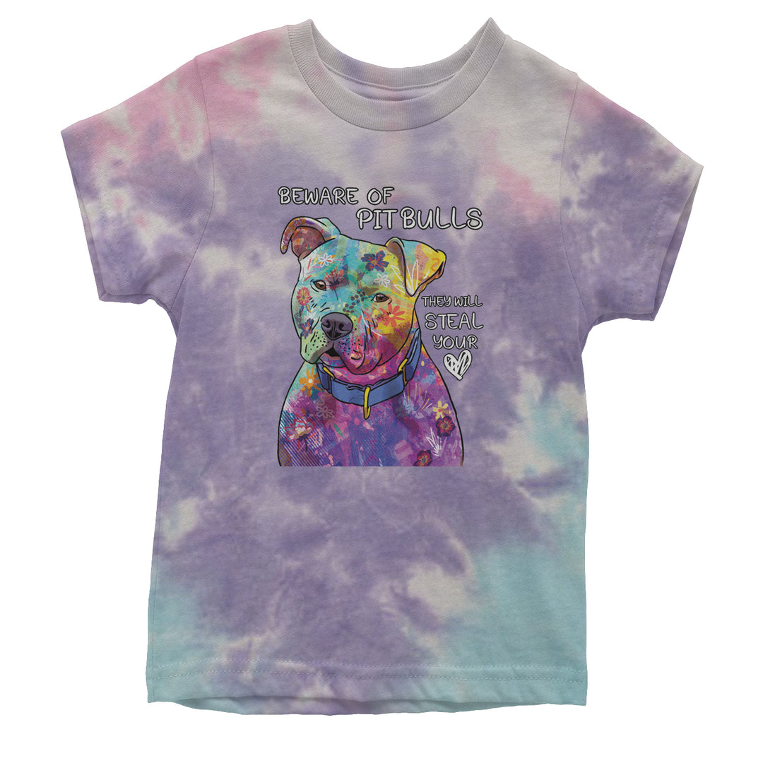 Beware Of Pit Bulls, They Will Steal Your Heart  Youth T-shirt Tie-Dye Cotton Candy