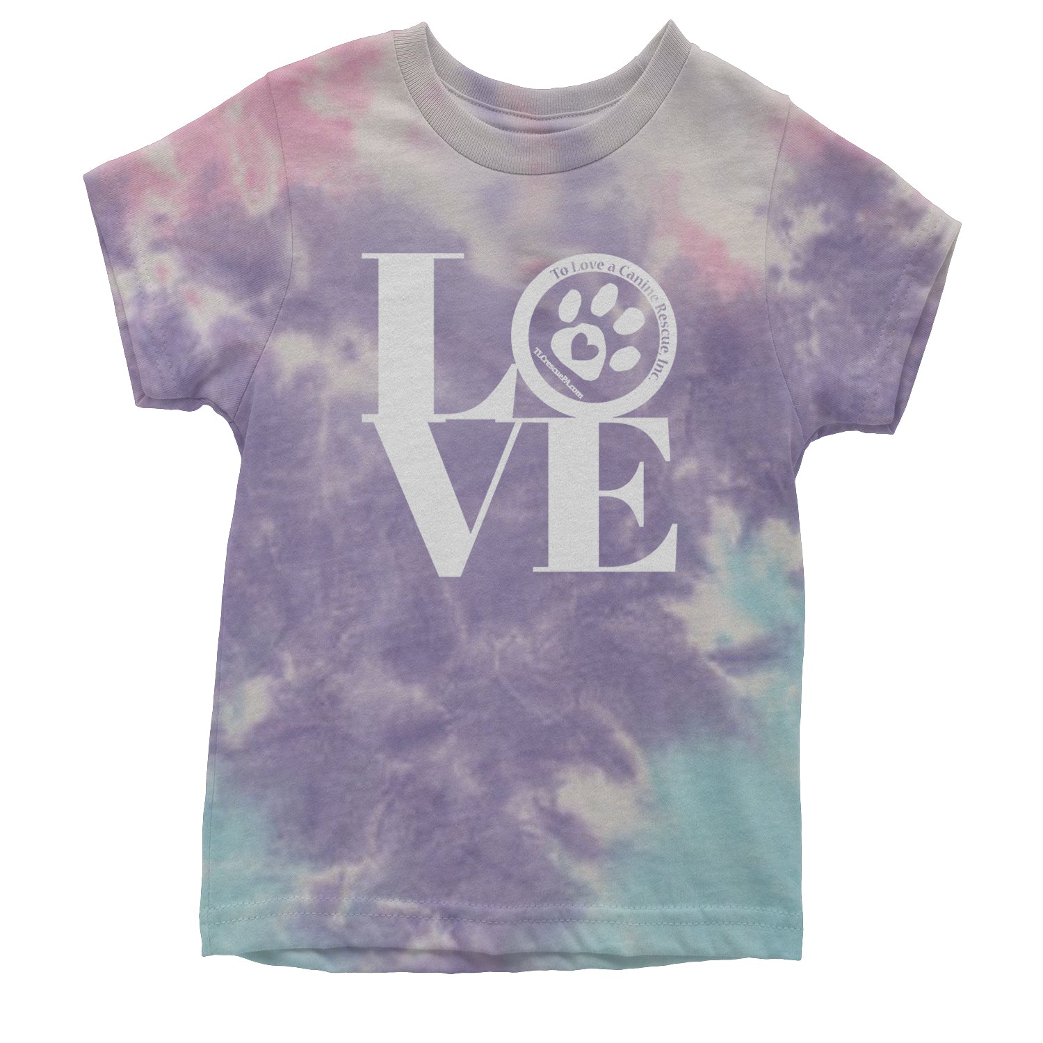 TLC LOVE Dog Rescue Youth T-shirt Tie-Dye Cotton Candy