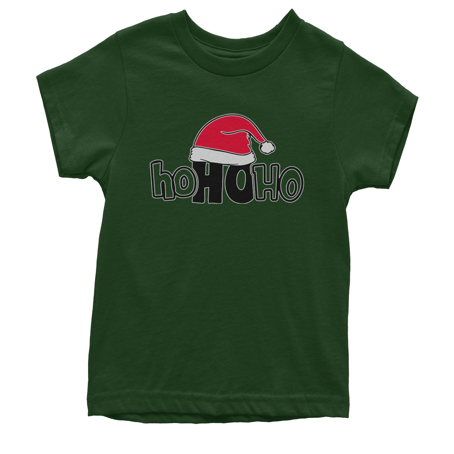 Ho Ho Ho Santa Christmas Hat Youth T-shirt Forest Green