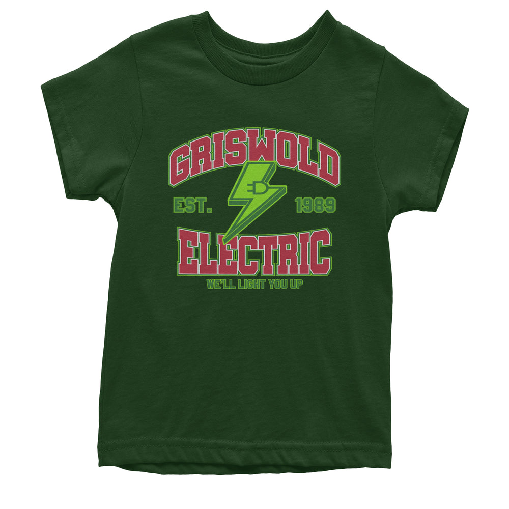 Griswold Electric We'll Light You Up graphic on Kids' Heavyweight Cotton T-Shirt in Forest Green