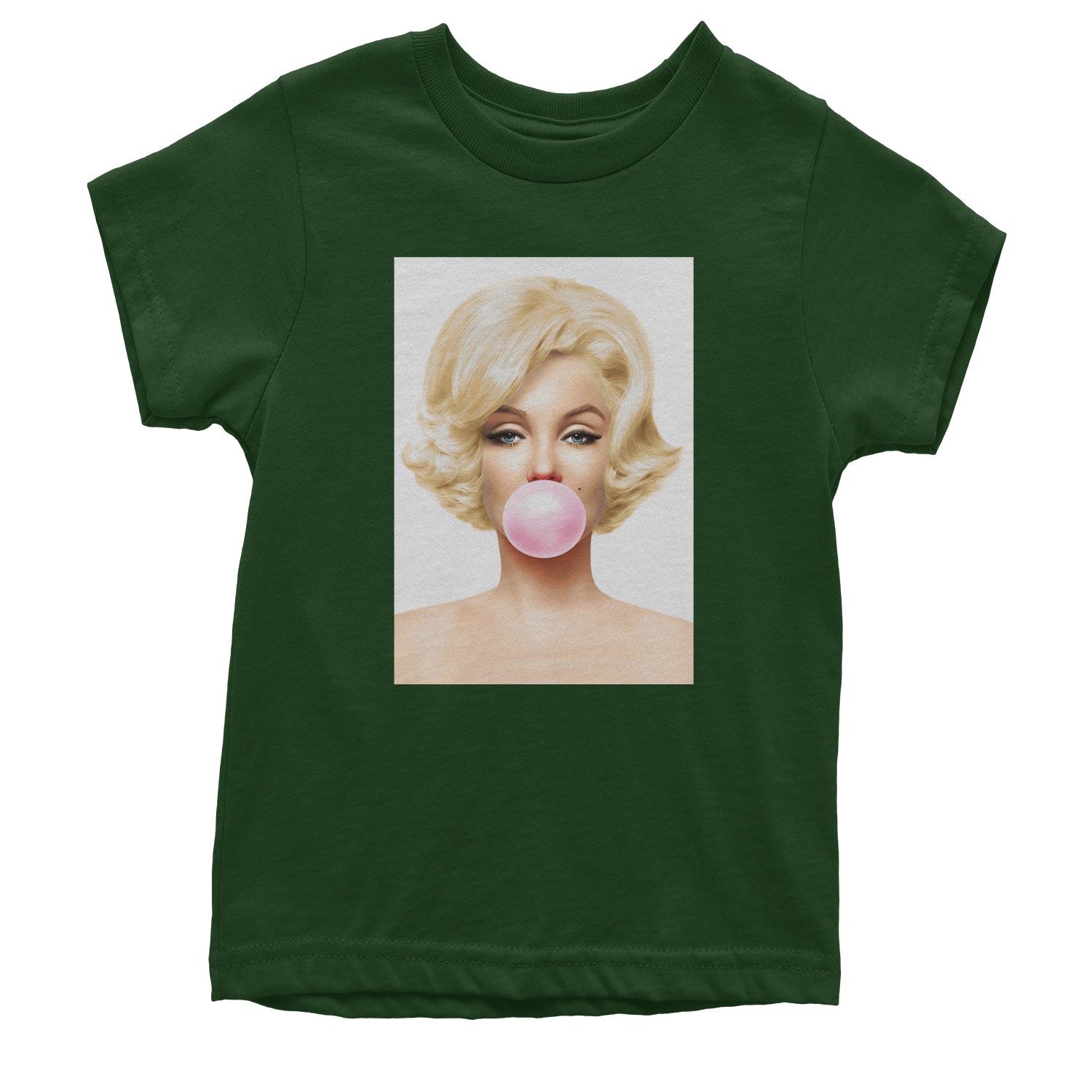 Ms. Monroe Pink Bubble Gum American Icon Youth T-shirt Forest Green