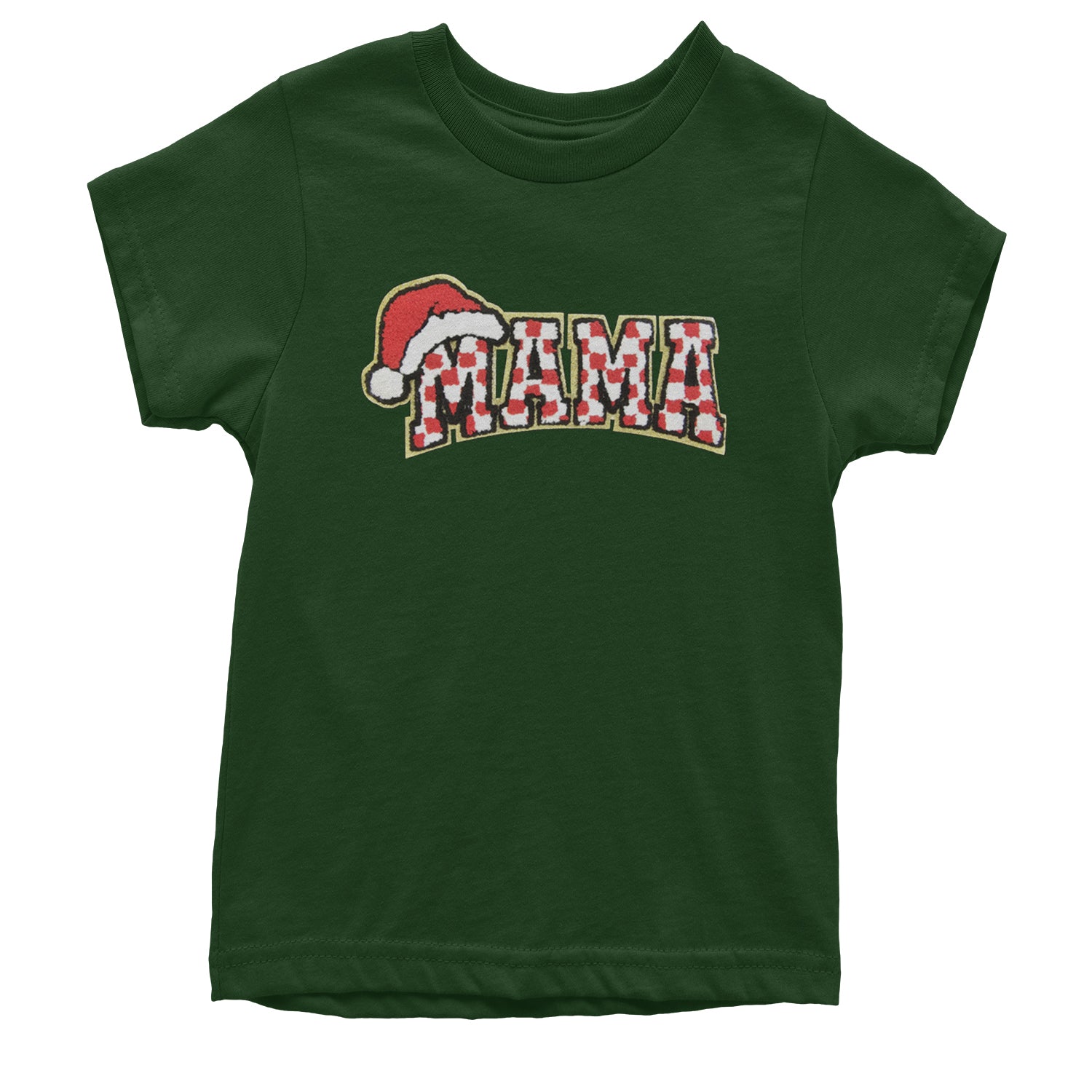 Mama Santa Hat Chenille Patch Youth T-shirt Black