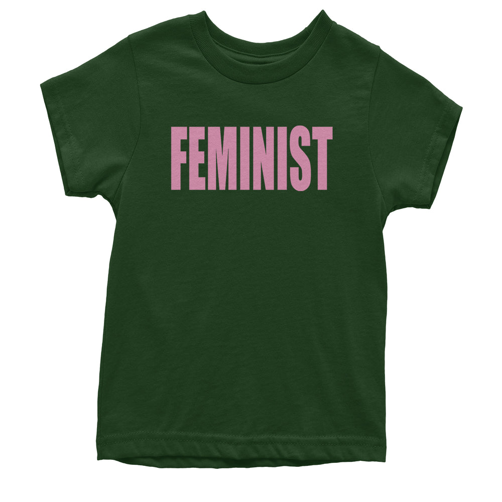 Feminist (Pink Print) Youth T-shirt Forest Green
