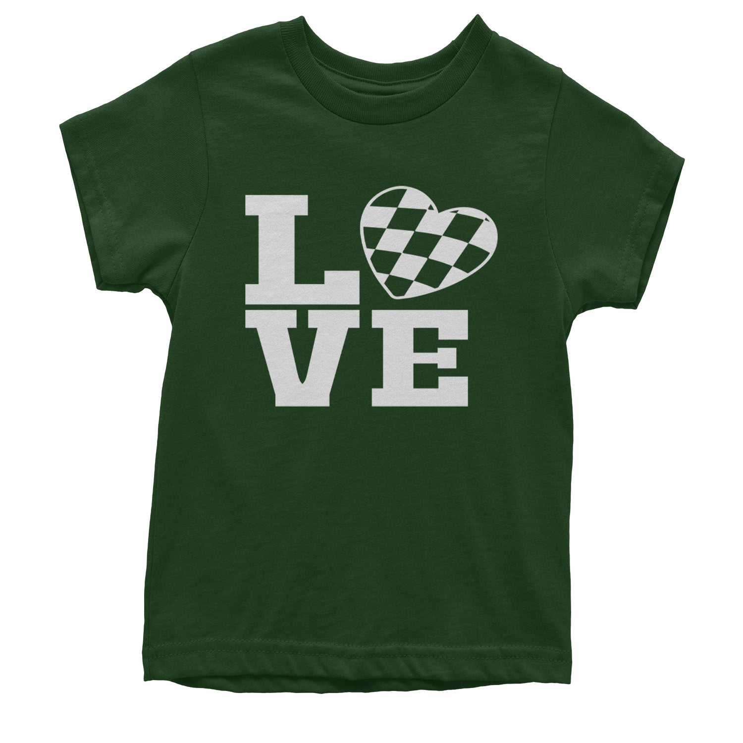 Love Racing Checkered Flag Heart Youth T-shirt Black