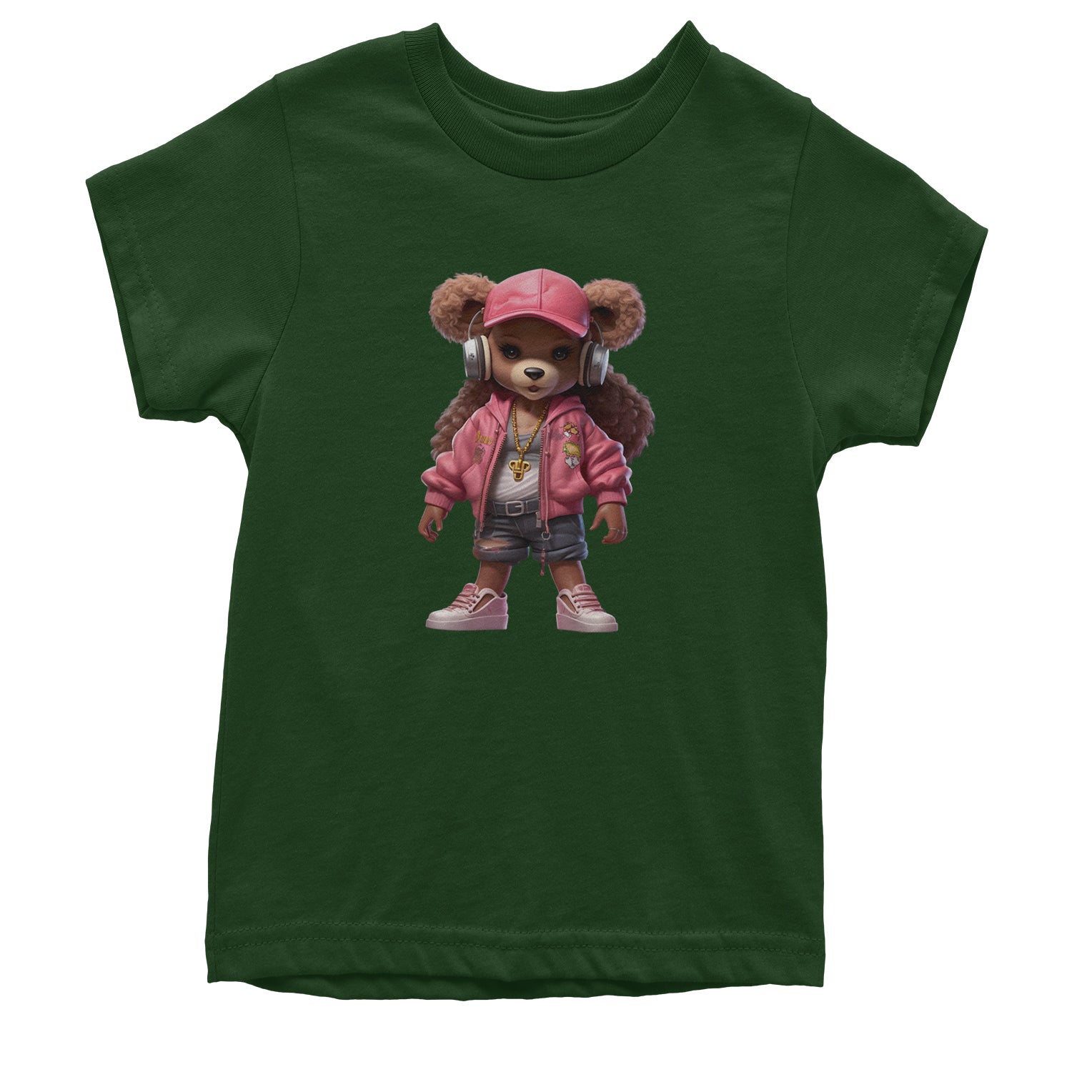 Pink Female Urban Graffiti Bear Youth T-shirt Black