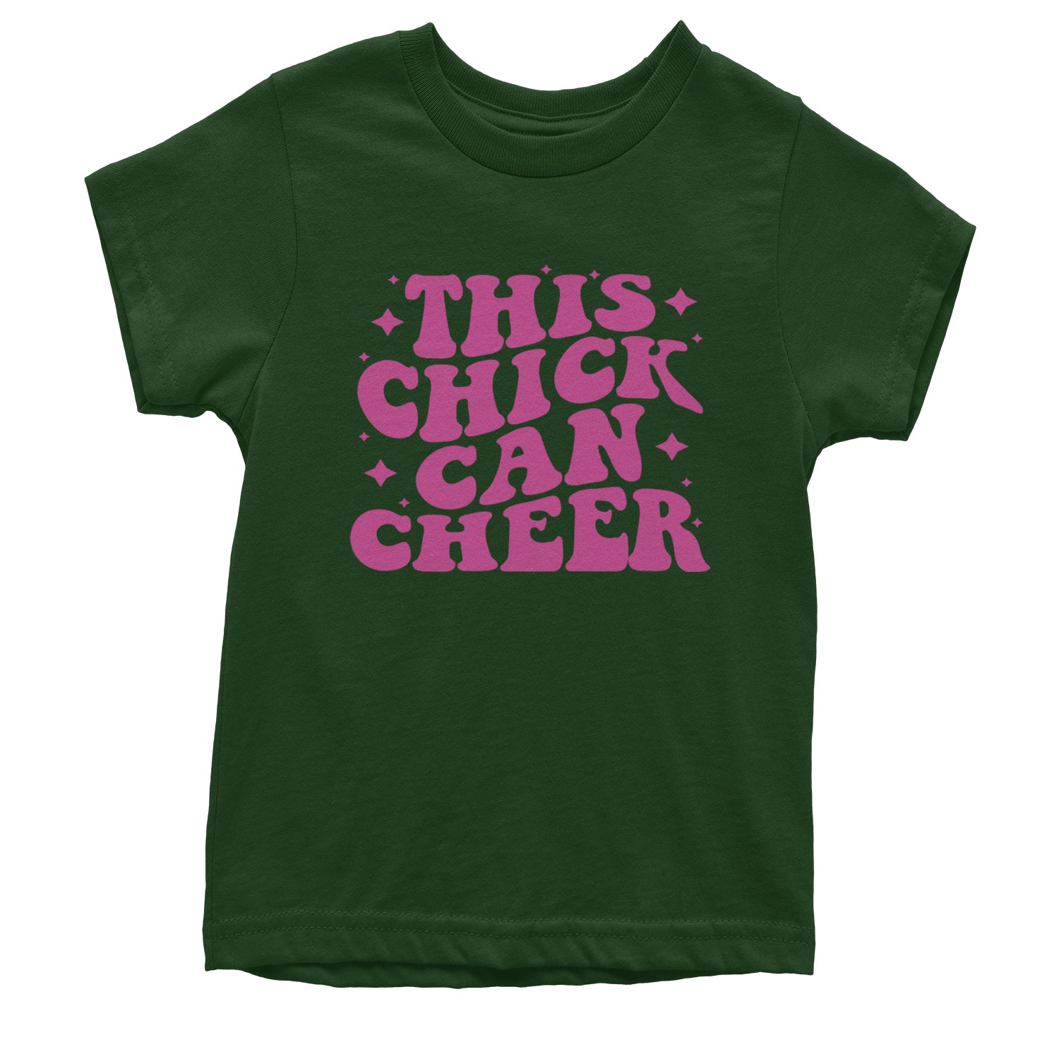 This Chick Can Cheer Youth T-shirt Forest Green