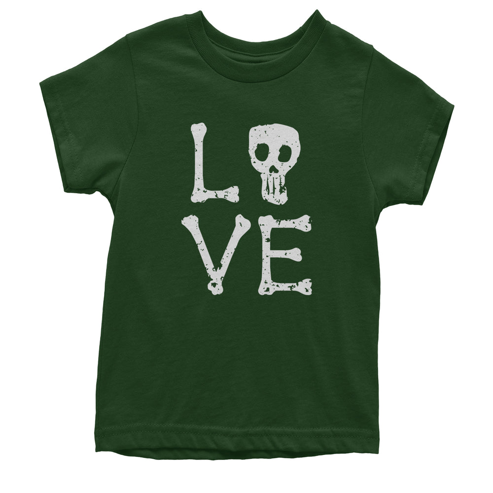 Love Skeleton Bones graphic on Kids' Heavyweight Cotton T-Shirt in Forest Green