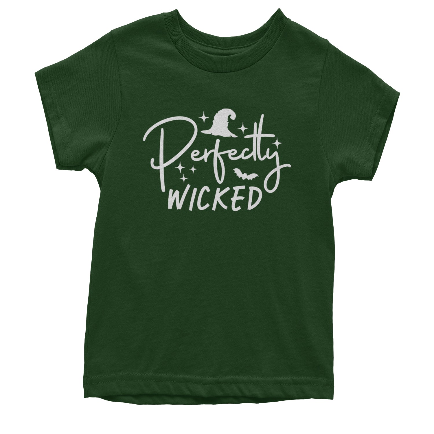 Perfectly Wicked Witchy Halloween Youth T-shirt Forest Green