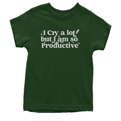 I Cry A Lot But I am So Productive TTPD Youth T-shirt Forest Green