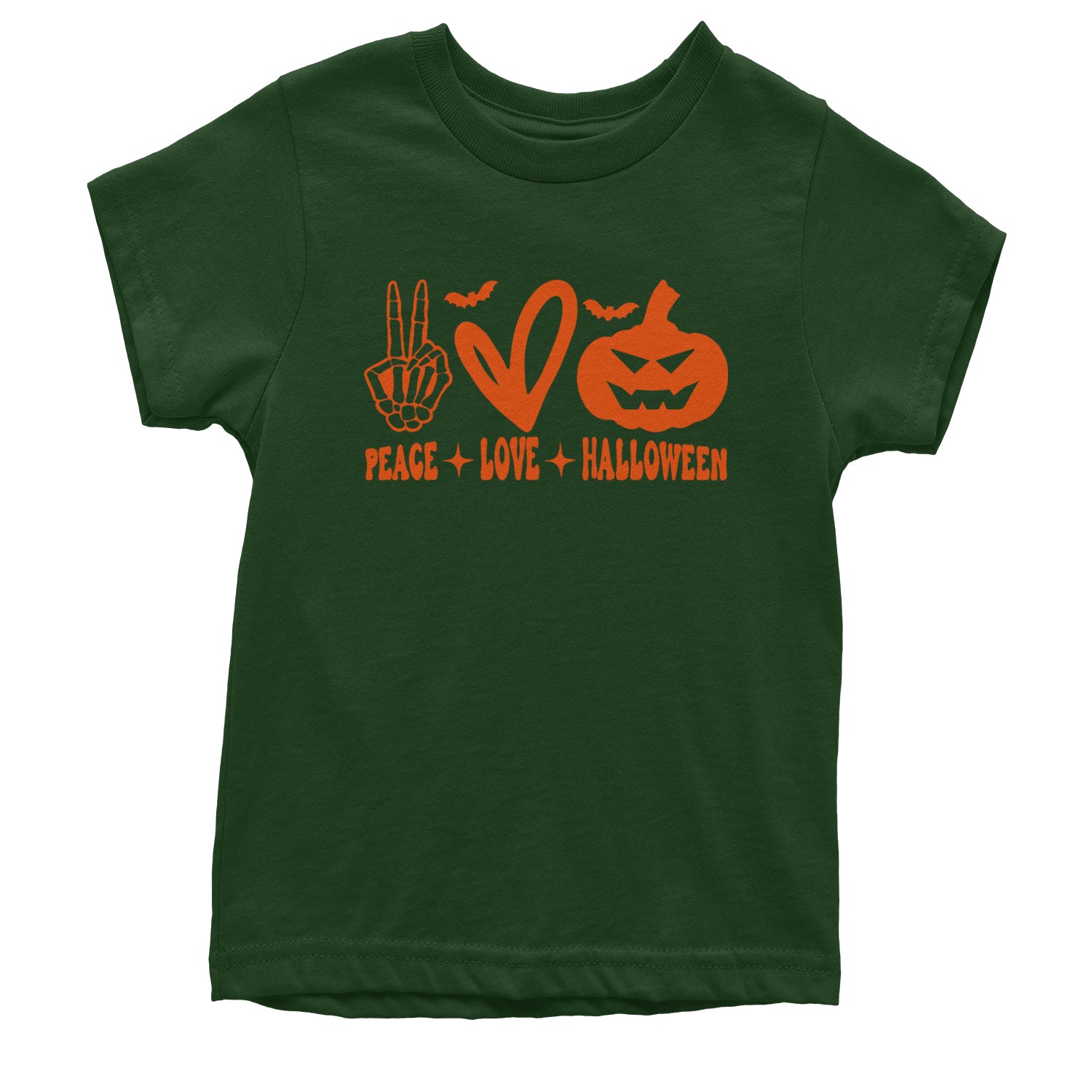 Peace, Love and Halloween Youth T-shirt Forest Green