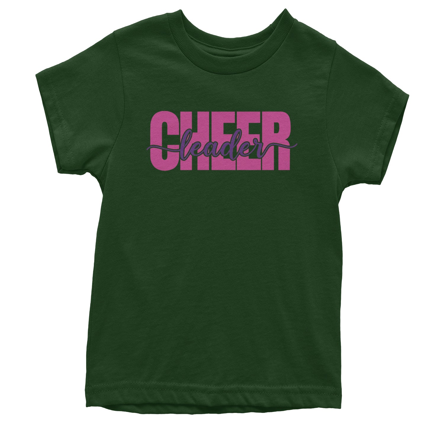 Cheerleader with Scripted Flair Youth T-shirt Forest Green