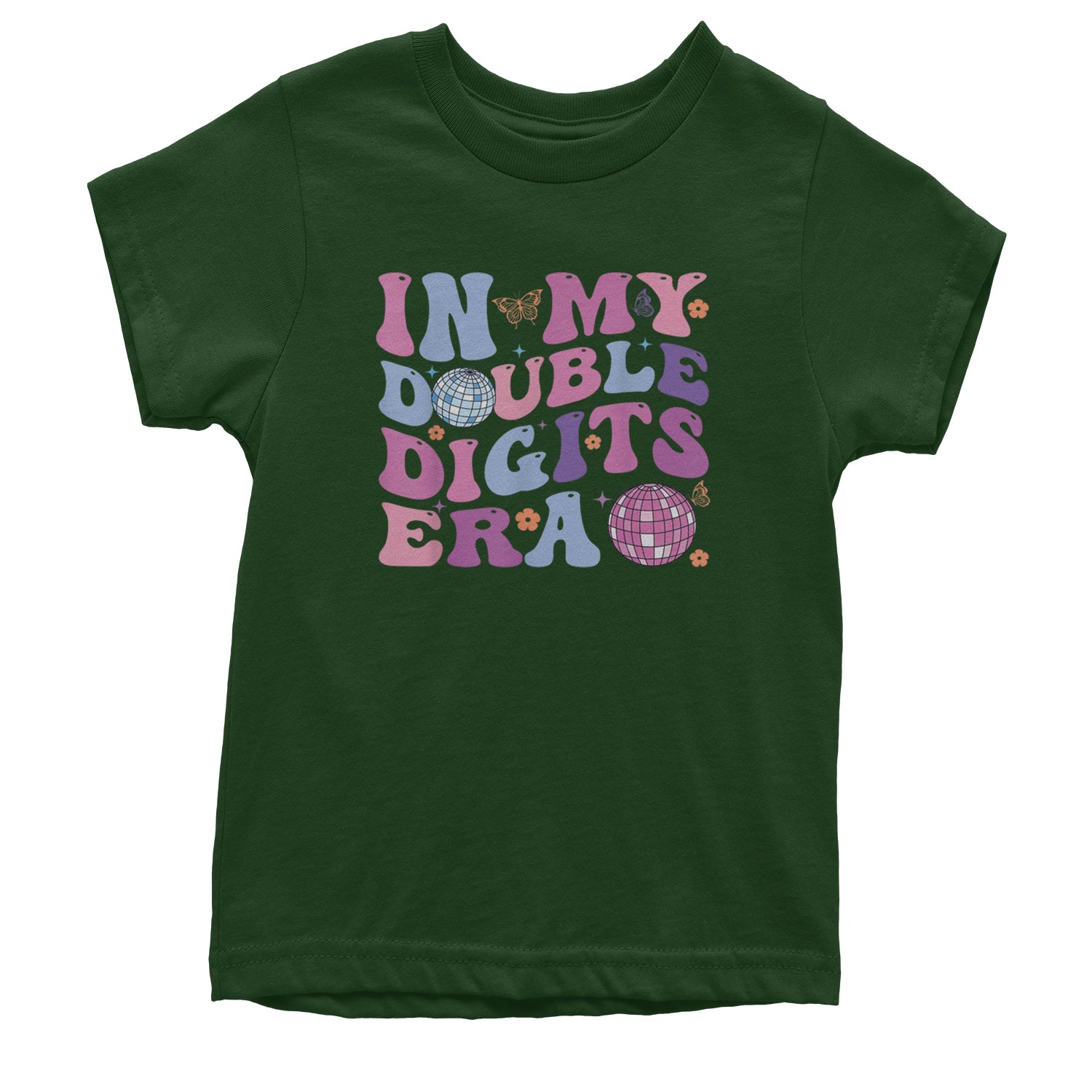 In My Double Digits Era Retro 10 Year Old 10th Birthday Youth T-shirt Forest Green